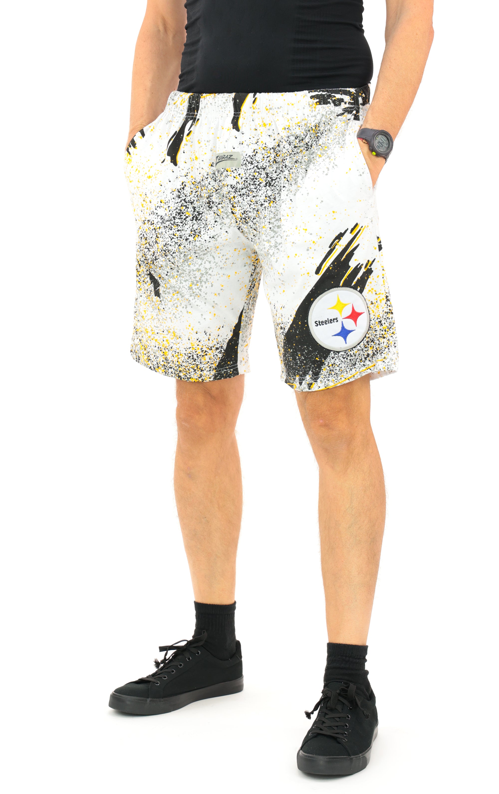 Zubaz NFL Adult Unisex Z88 Embroidered Confetti 3 Team Color Shorts, Pittsburgh Steelers