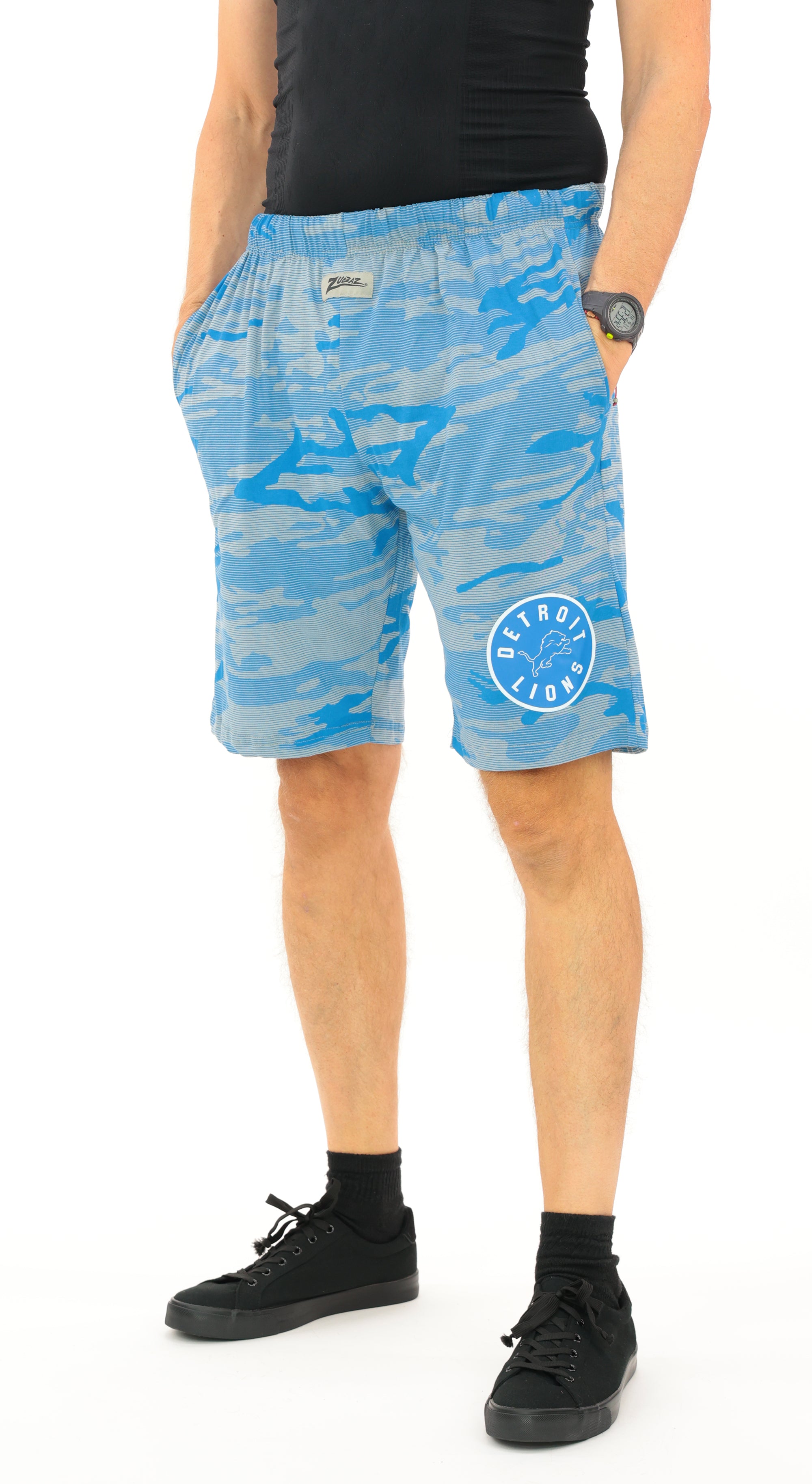 Zubaz NFL Adult Unisex Z88 Camo Lines Shorts, Detroit Lions