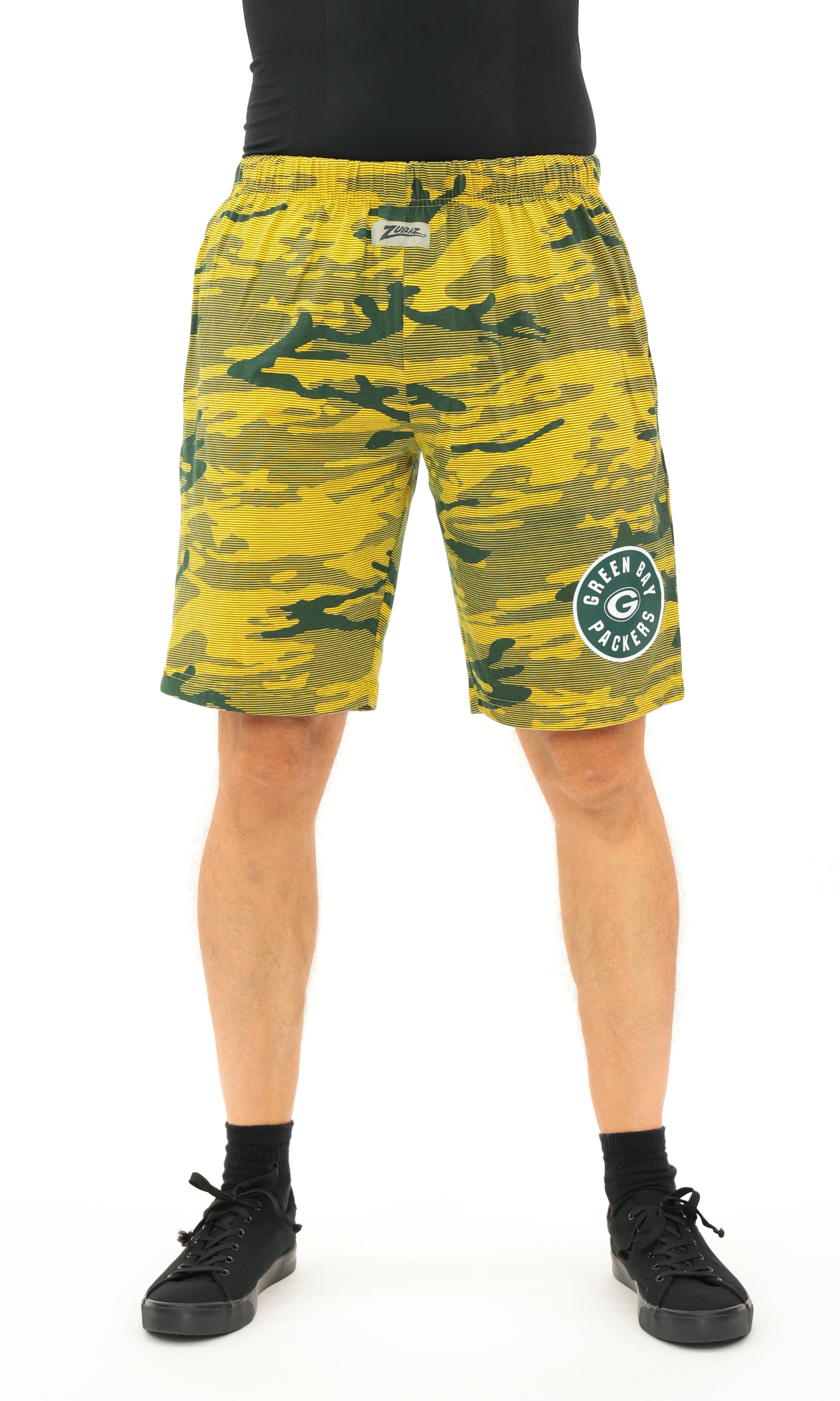 Zubaz NFL Adult Unisex Z88 Camo Lines Shorts, Green Bay Packers