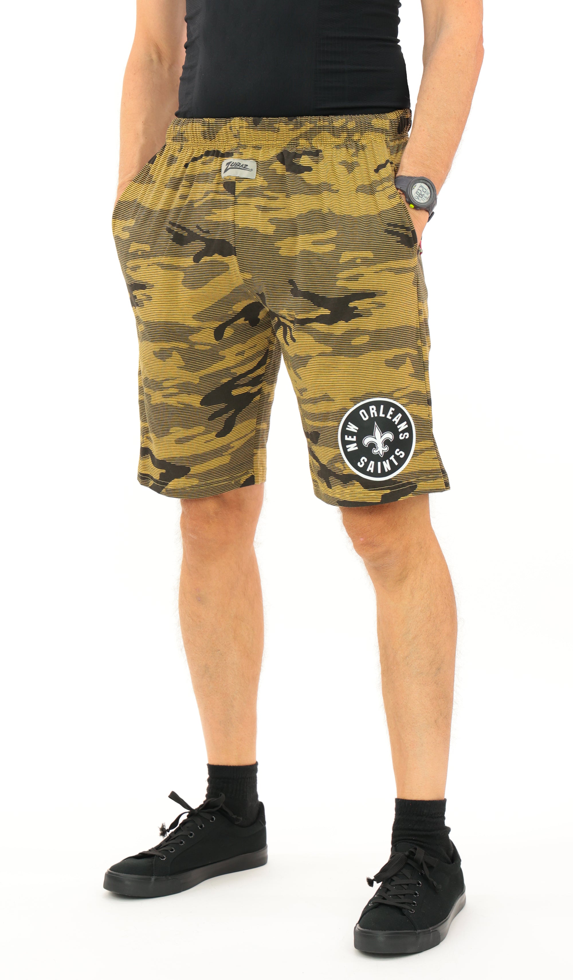 Zubaz NFL Adult Unisex Z88 Camo Lines Shorts, New Orleans Saints