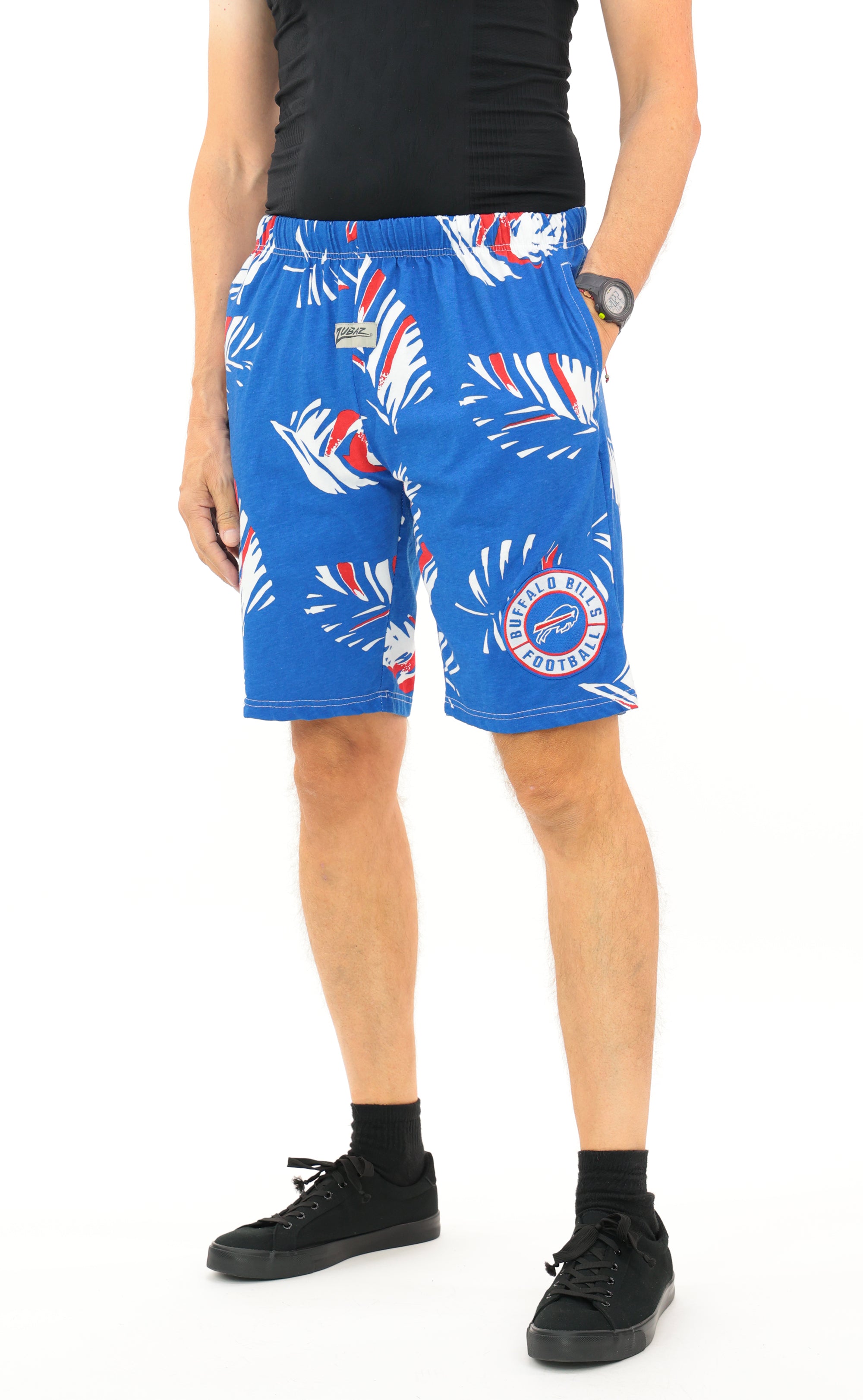 Zubaz NFL Adult Unisex for Men and Women Z88 Embroidered Leaf 3 Team Color Shorts, Buffalo Bills
