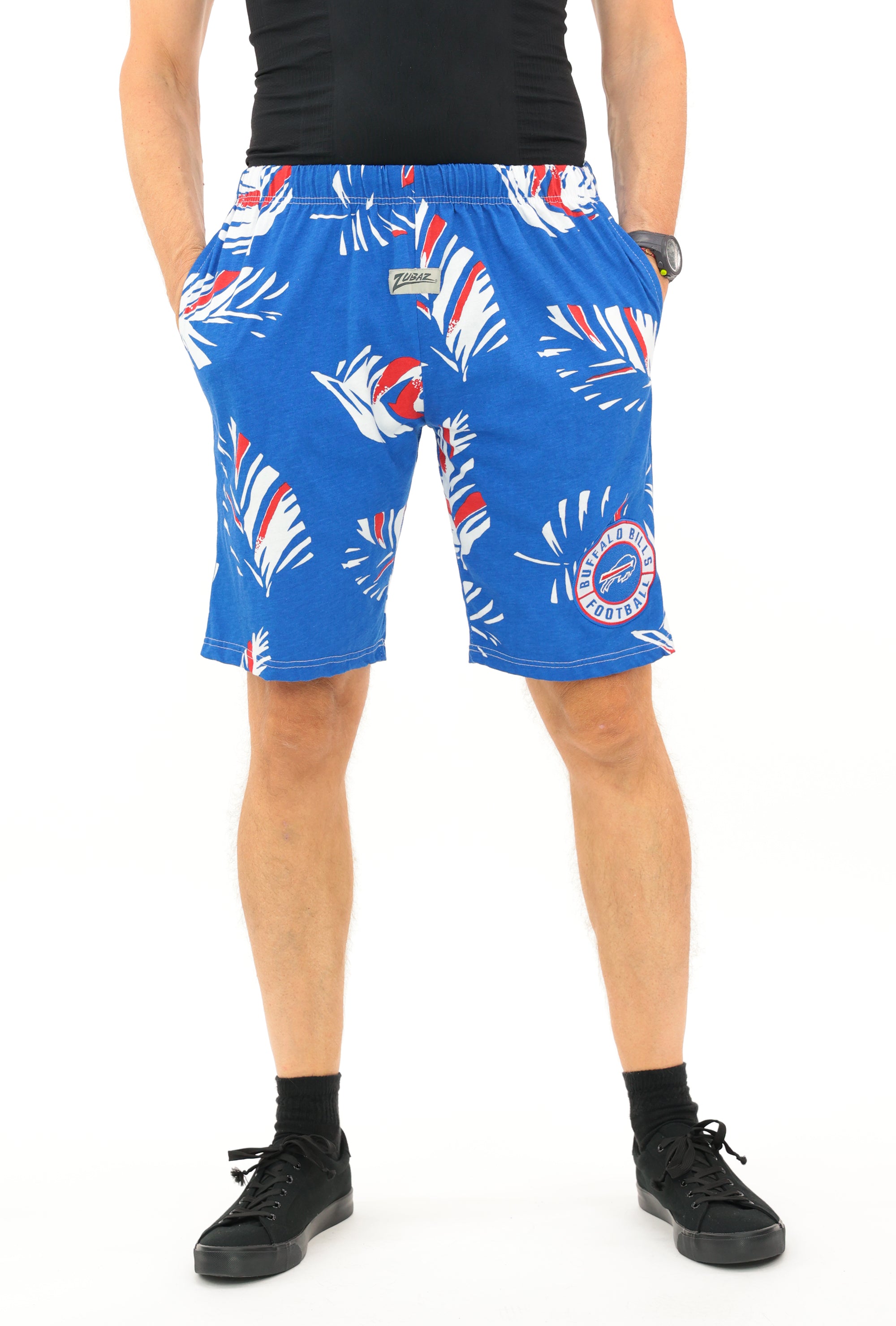 Zubaz NFL Adult Unisex for Men and Women Z88 Embroidered Leaf 3 Team Color Shorts, Buffalo Bills