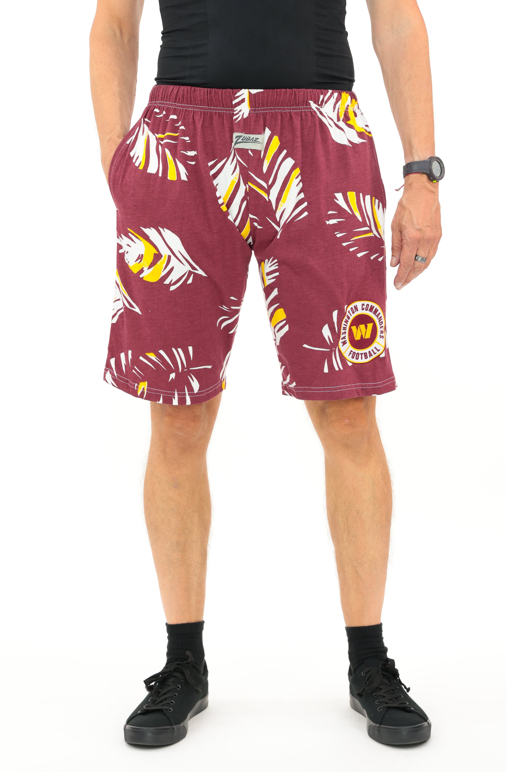 Zubaz NFL Adult Unisex Z88 Embroidered Leaf 3 Team Color Shorts, Washington Commanders
