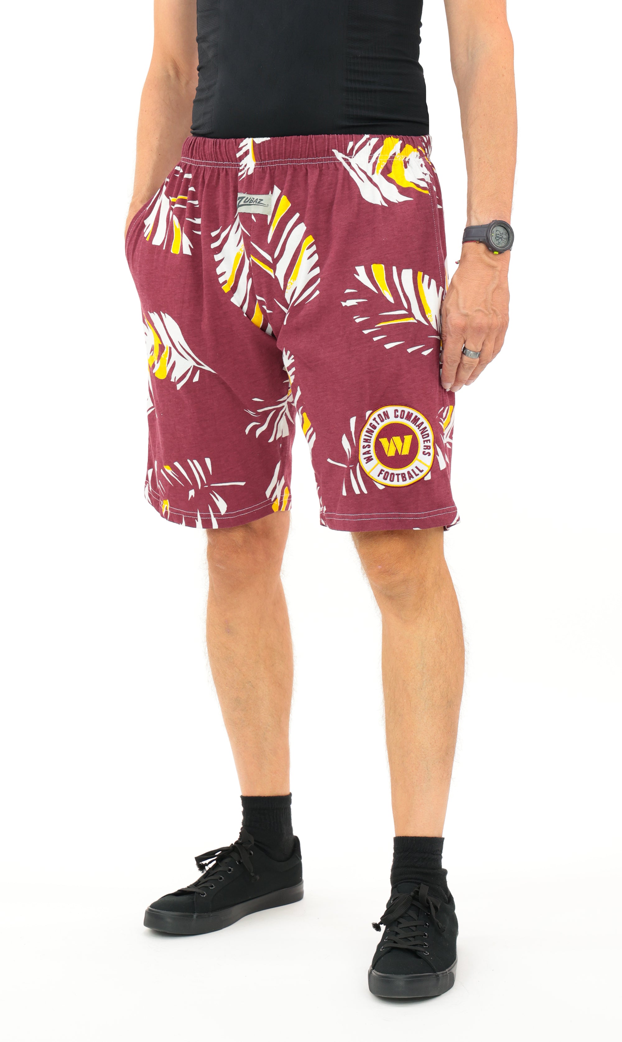 Zubaz NFL Adult Unisex Z88 Embroidered Leaf 3 Team Color Shorts, Washington Commanders