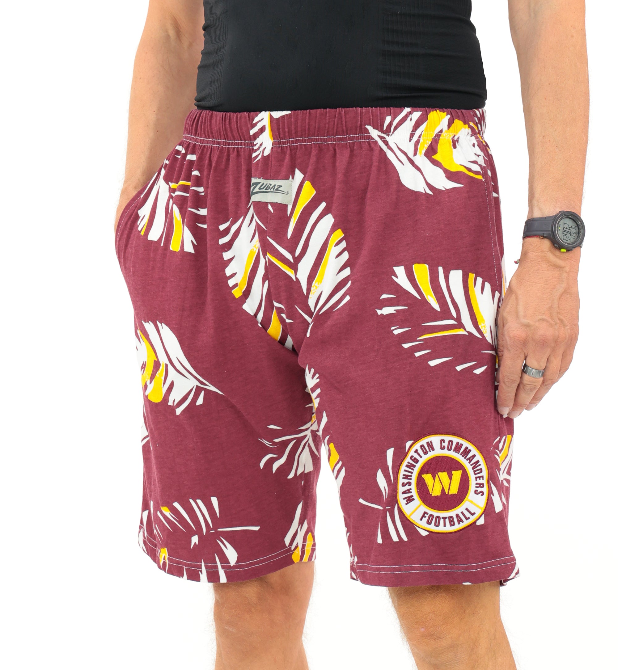 Zubaz NFL Adult Unisex Z88 Embroidered Leaf 3 Team Color Shorts, Washington Commanders