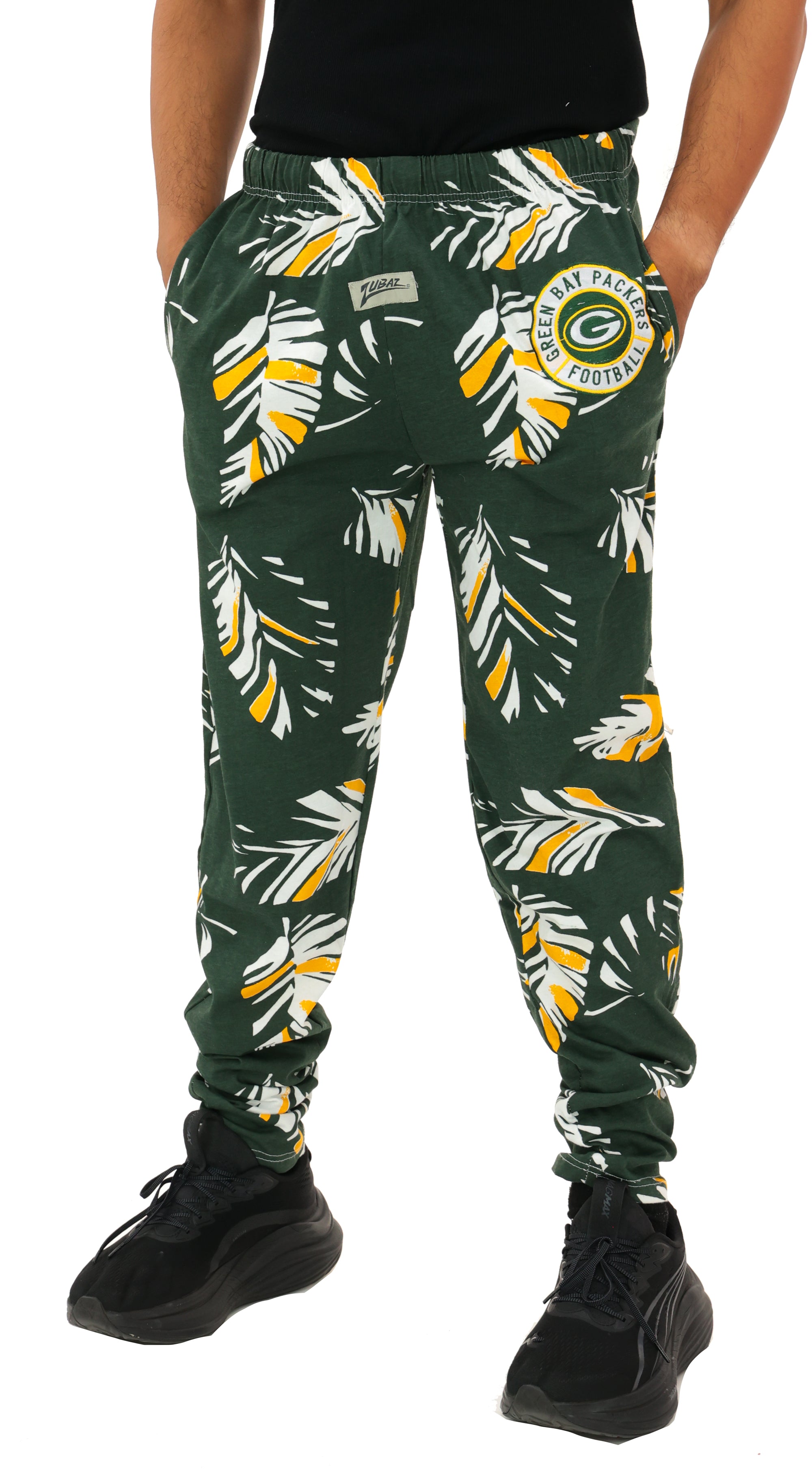 Zubaz NFL Adult Unisex Z88 Embroidered Leaf 3 Color Pants, Green Bay Packers
