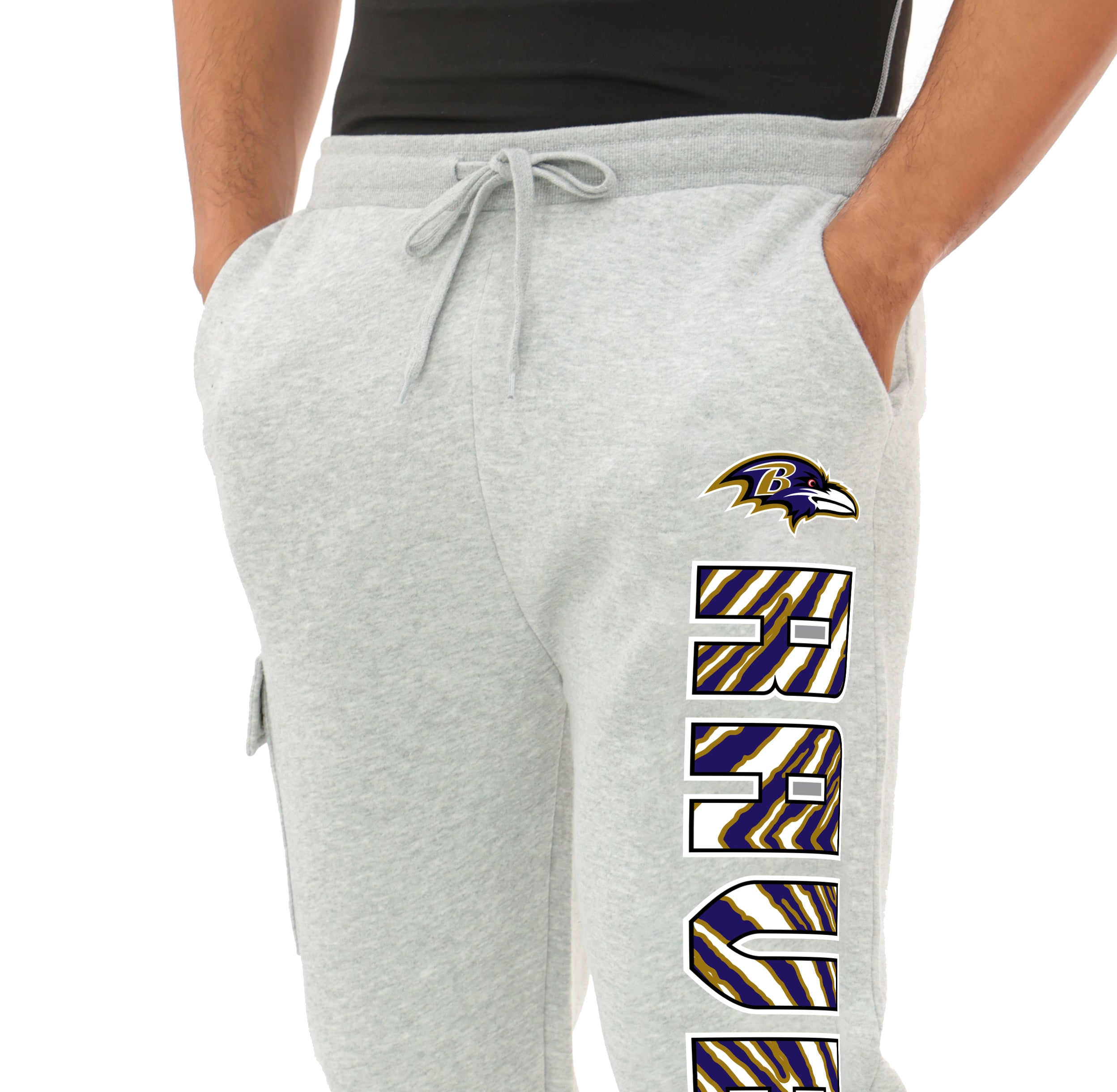 Zubaz NFL MEN Cargo Joggers - Gray, BALTIMORE RAVENS