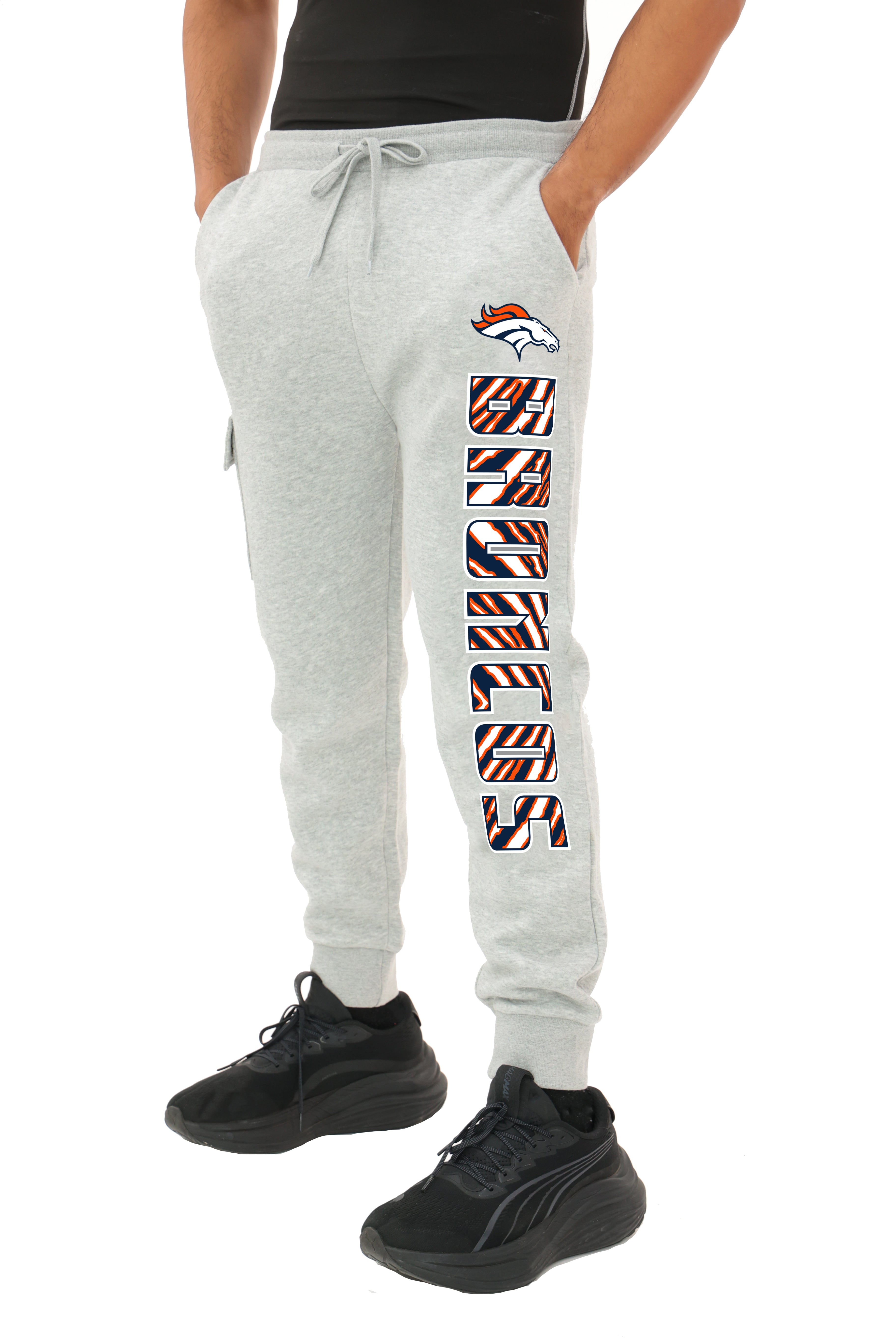 Zubaz NFL MEN Cargo Joggers - Gray, DENVER BRONCOS