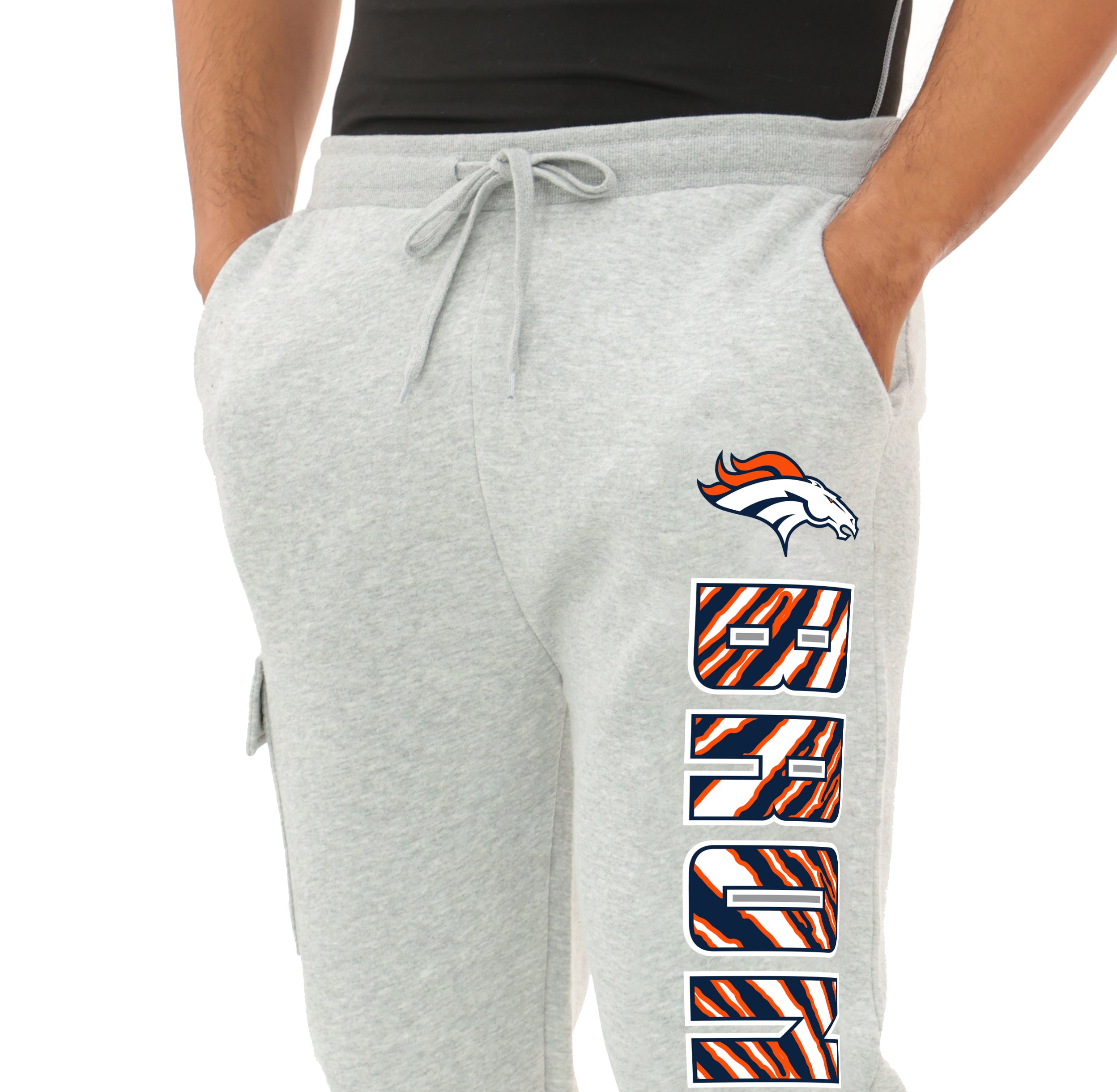 Zubaz NFL MEN Cargo Joggers - Gray, DENVER BRONCOS