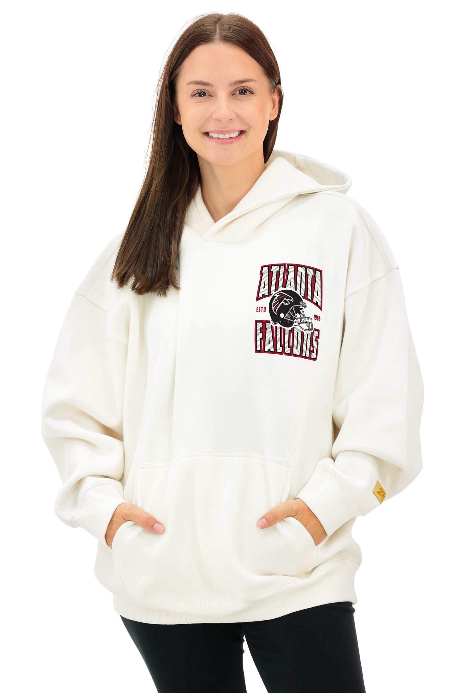 Zubaz NFL UNISEX 90s Helmet Drop Shoulder Hoodies-Off White, ATLANTA FALCONS - Official NFL Falcons Zubaz Apparel (9 of 15)
