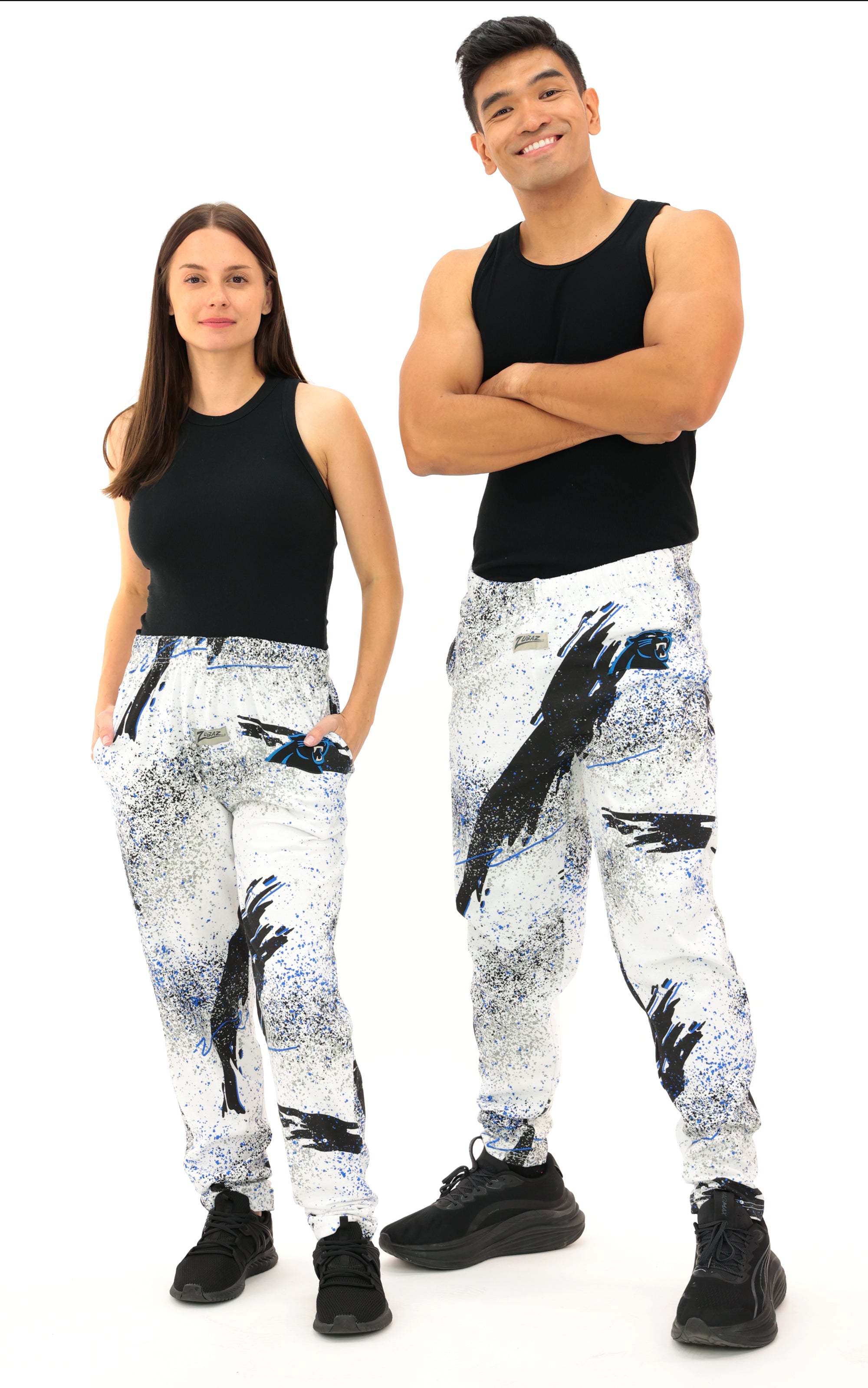 Zubaz NFL Adult Unisex Z88 Embroidered Confetti 3 Color Pants, Carolina Pantshers