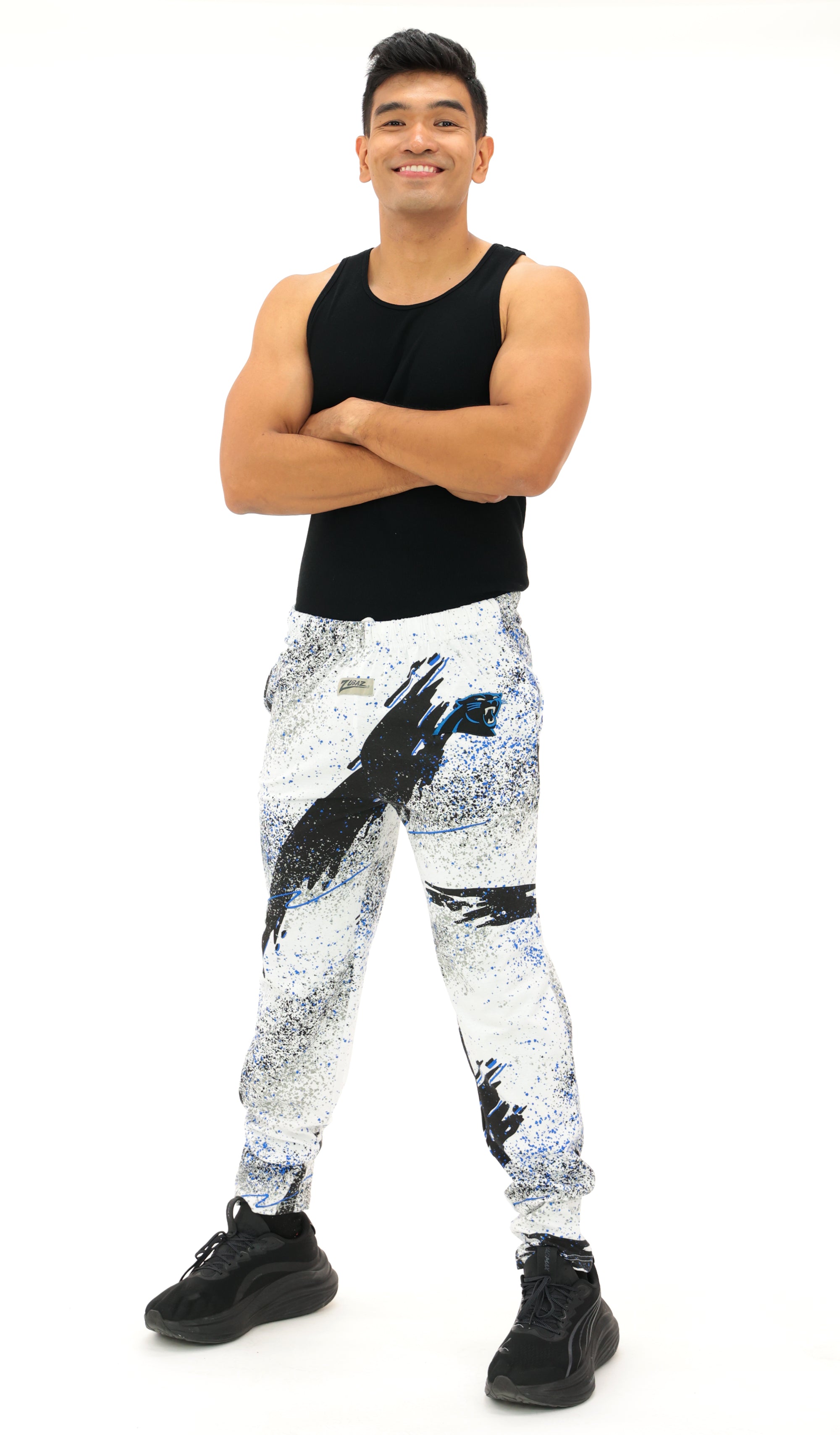 Zubaz NFL Adult Unisex Z88 Embroidered Confetti 3 Color Pants, Carolina Pantshers