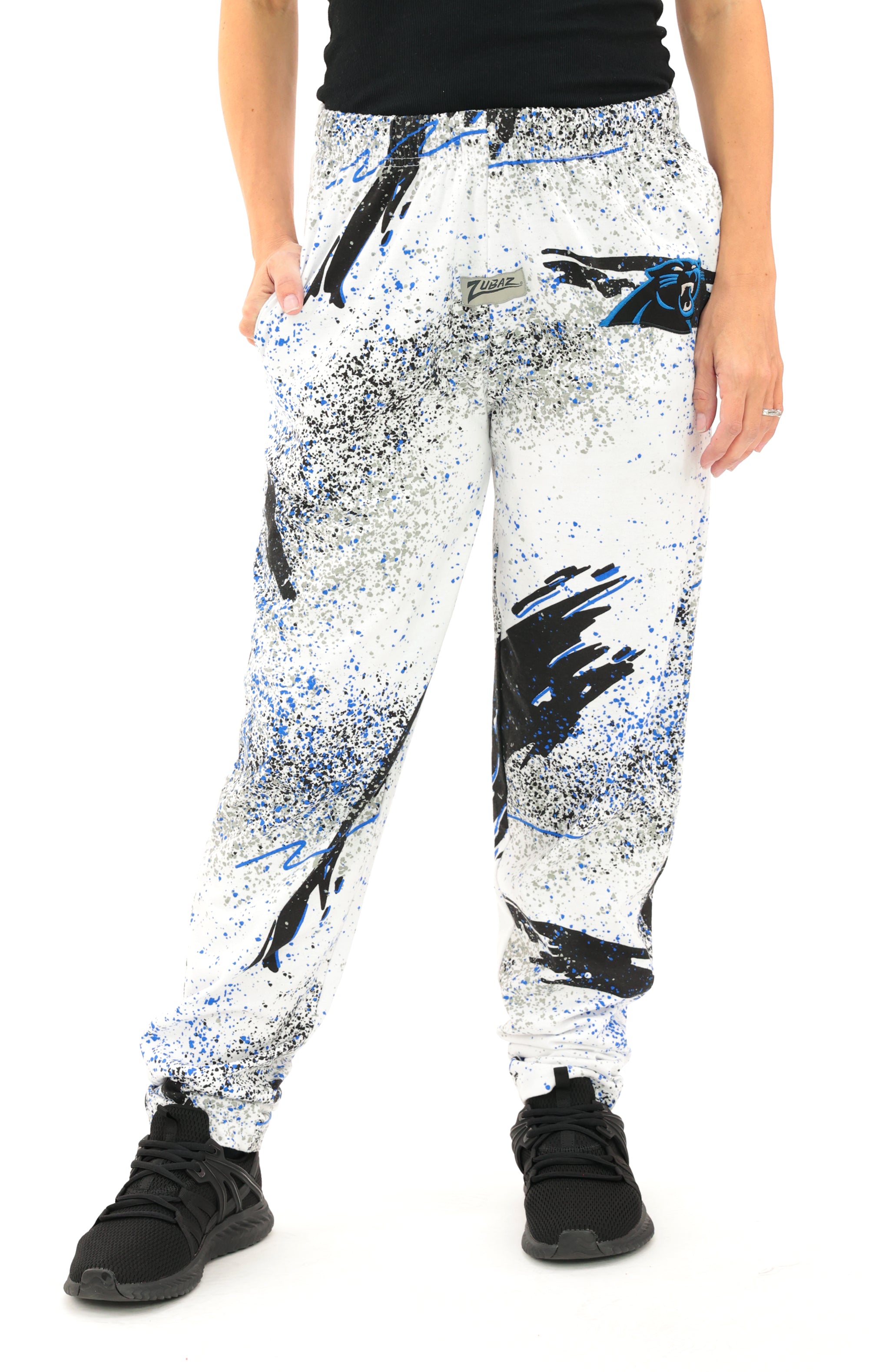 Zubaz NFL Adult Unisex Z88 Embroidered Confetti 3 Color Pants, Carolina Pantshers