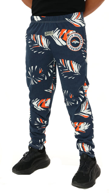 Zubaz NFL Adult Unisex Z88 Embroidered Leaf 3 Color Pants, Denver Broncos