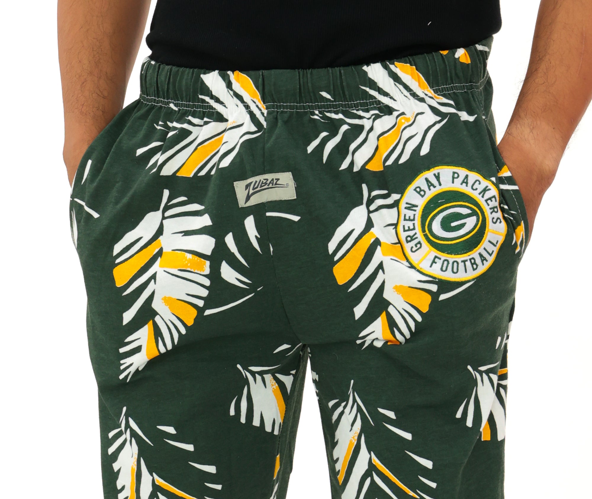 Zubaz NFL Adult Unisex Z88 Embroidered Leaf 3 Color Pants, Green Bay Packers