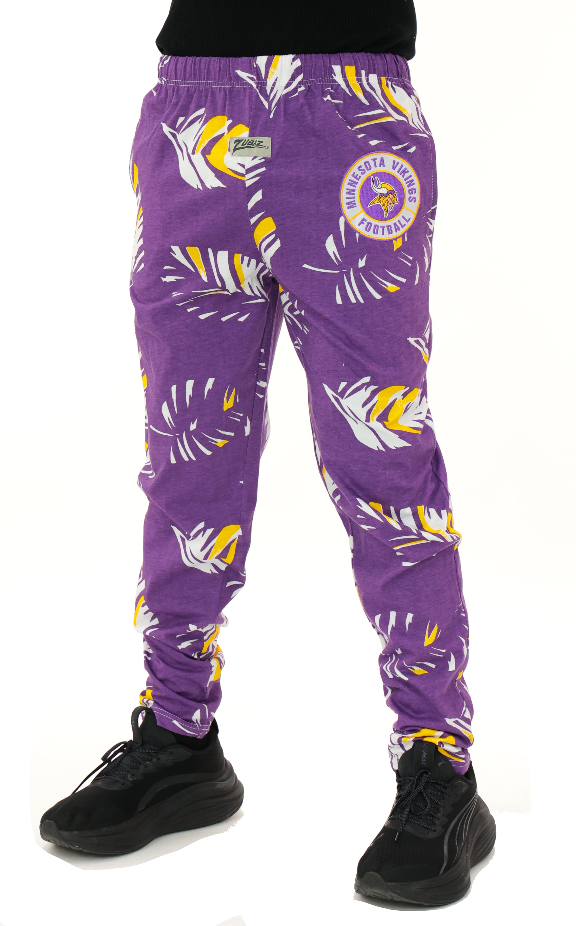 Zubaz NFL Adult Unisex Z88 Embroidered Leaf 3 Color Pants, Minnesota Vikings