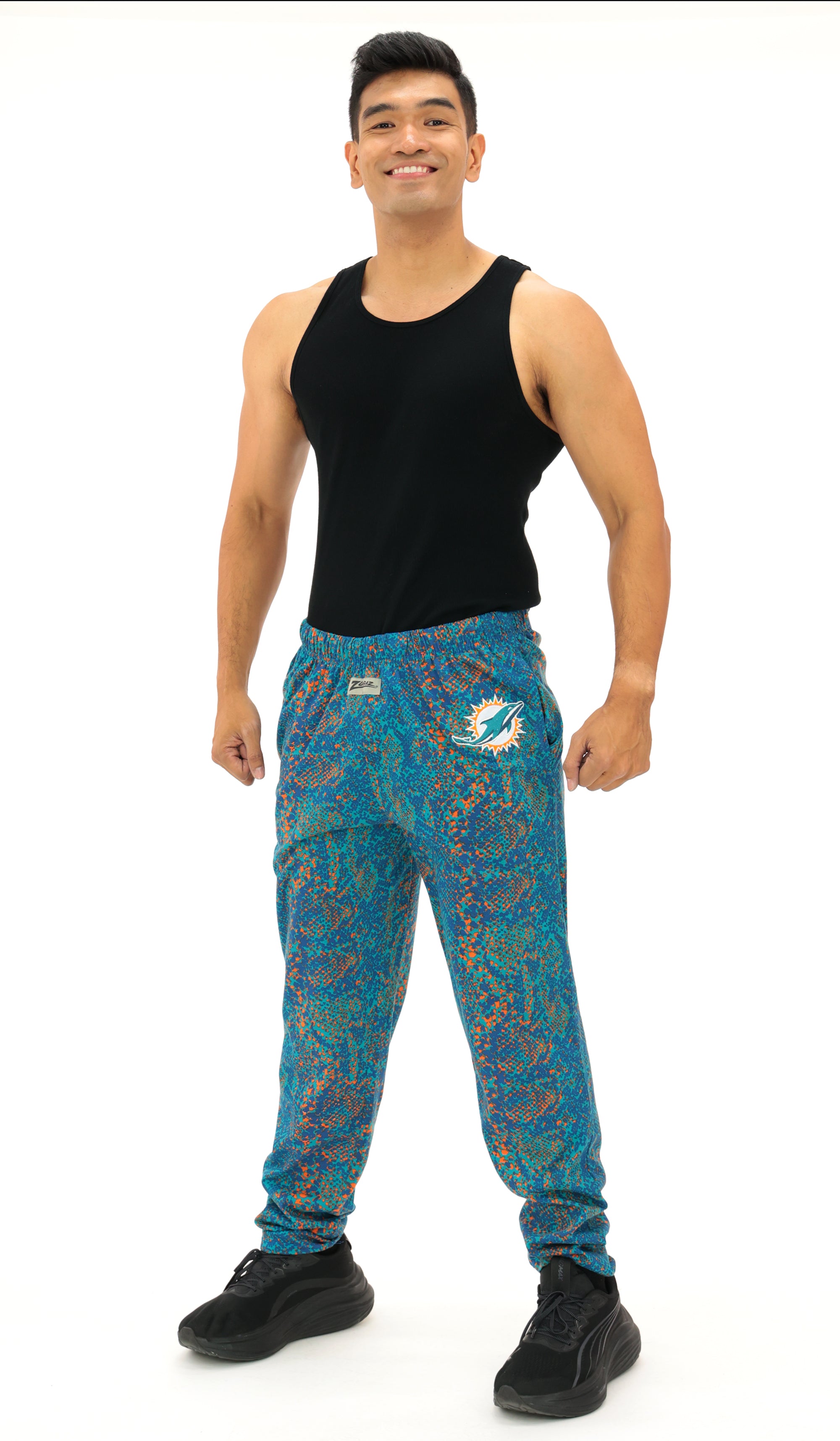 Zubaz NFL Adult Unisex Z88 Embroidered Post Pattern Pants, Miami Dolphins