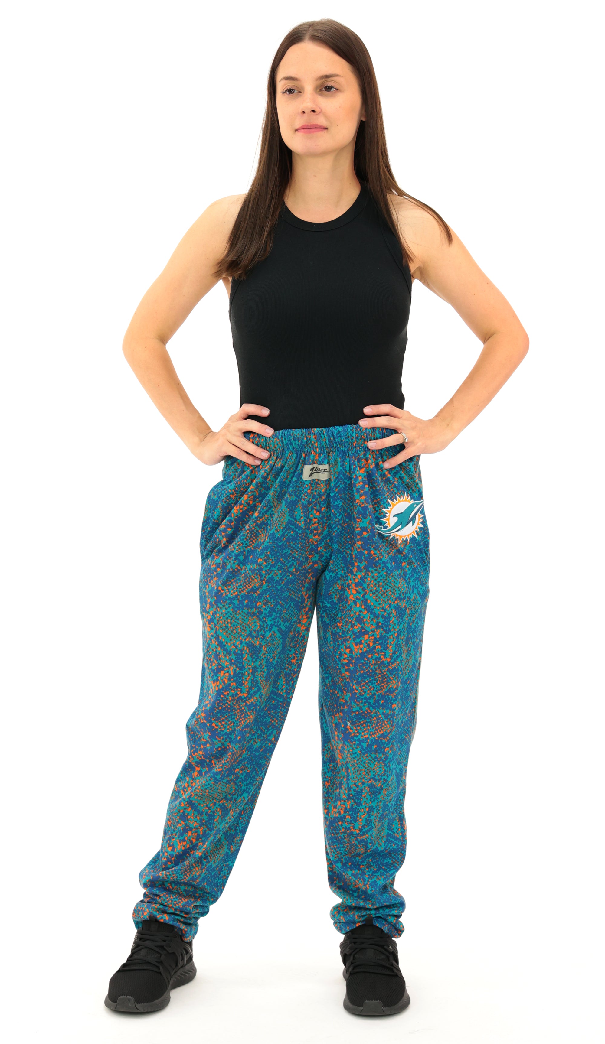 Zubaz NFL Adult Unisex Z88 Embroidered Post Pattern Pants, Miami Dolphins