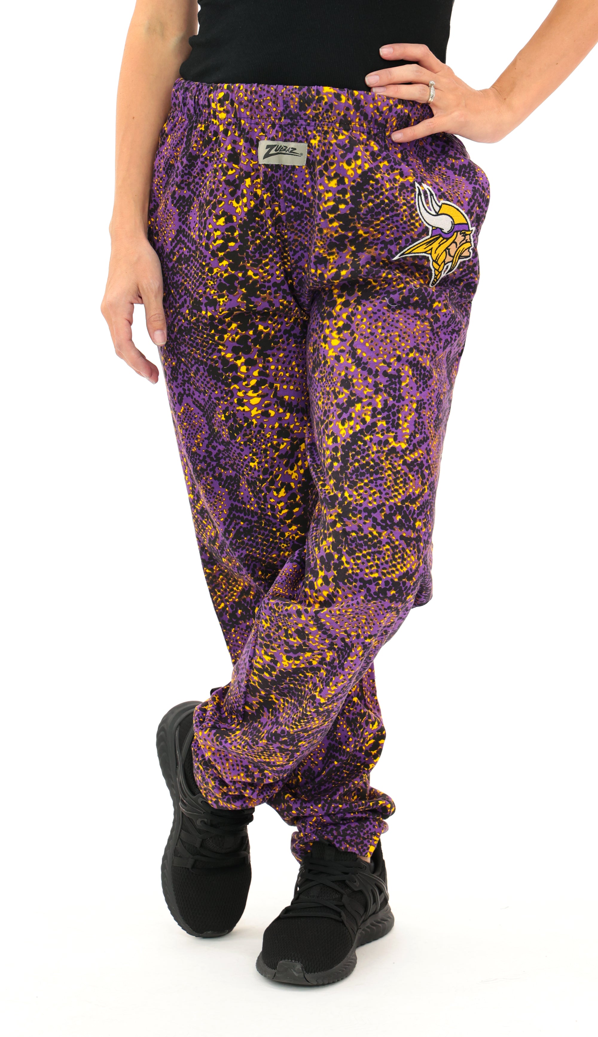 Zubaz NFL Adult Unisex Z88 Embroidered Post Pattern Pants, Minnesota Vikings