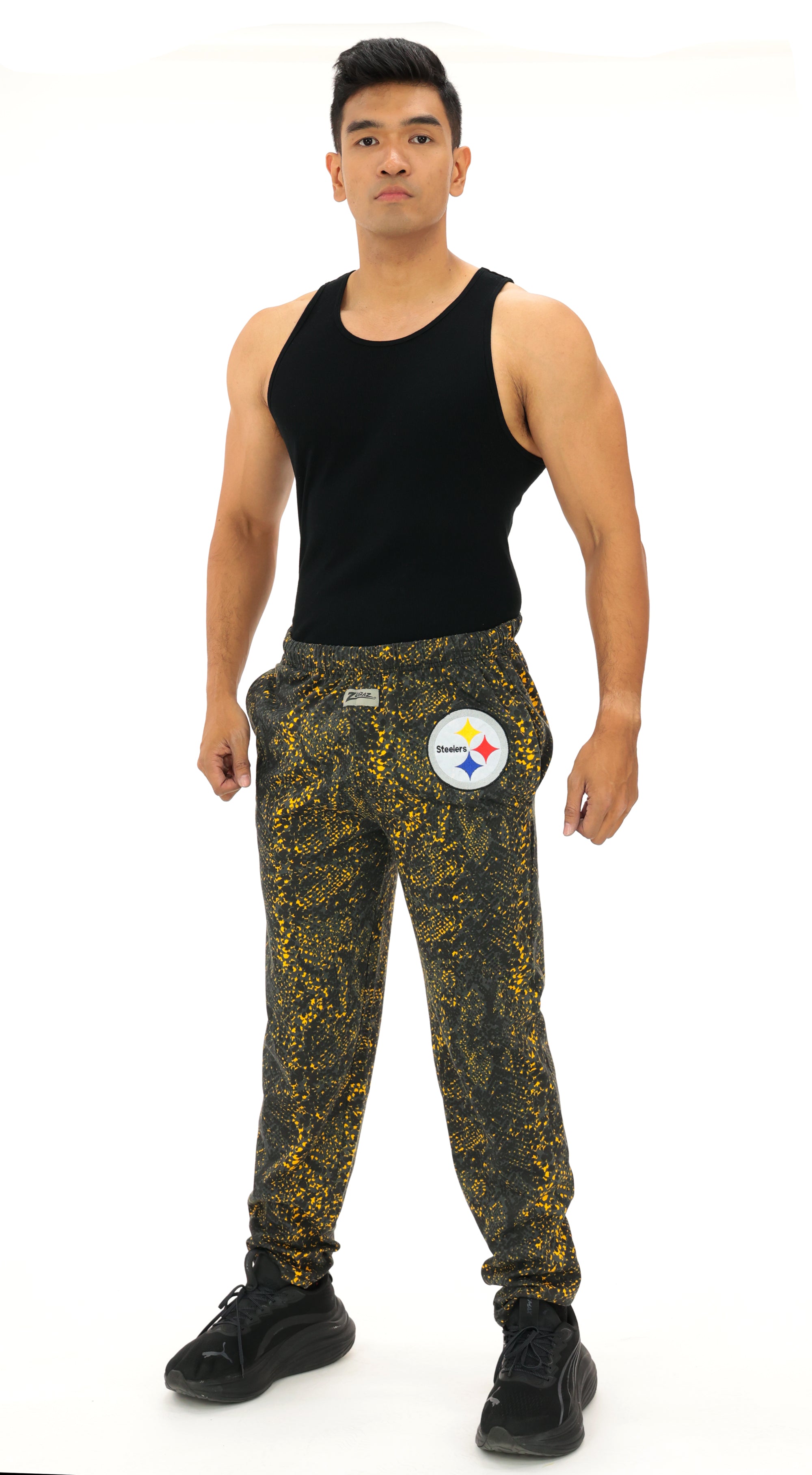 Zubaz NFL Adult Unisex Z88 Embroidered Post Pattern Pants, Pittsburgh Steelers
