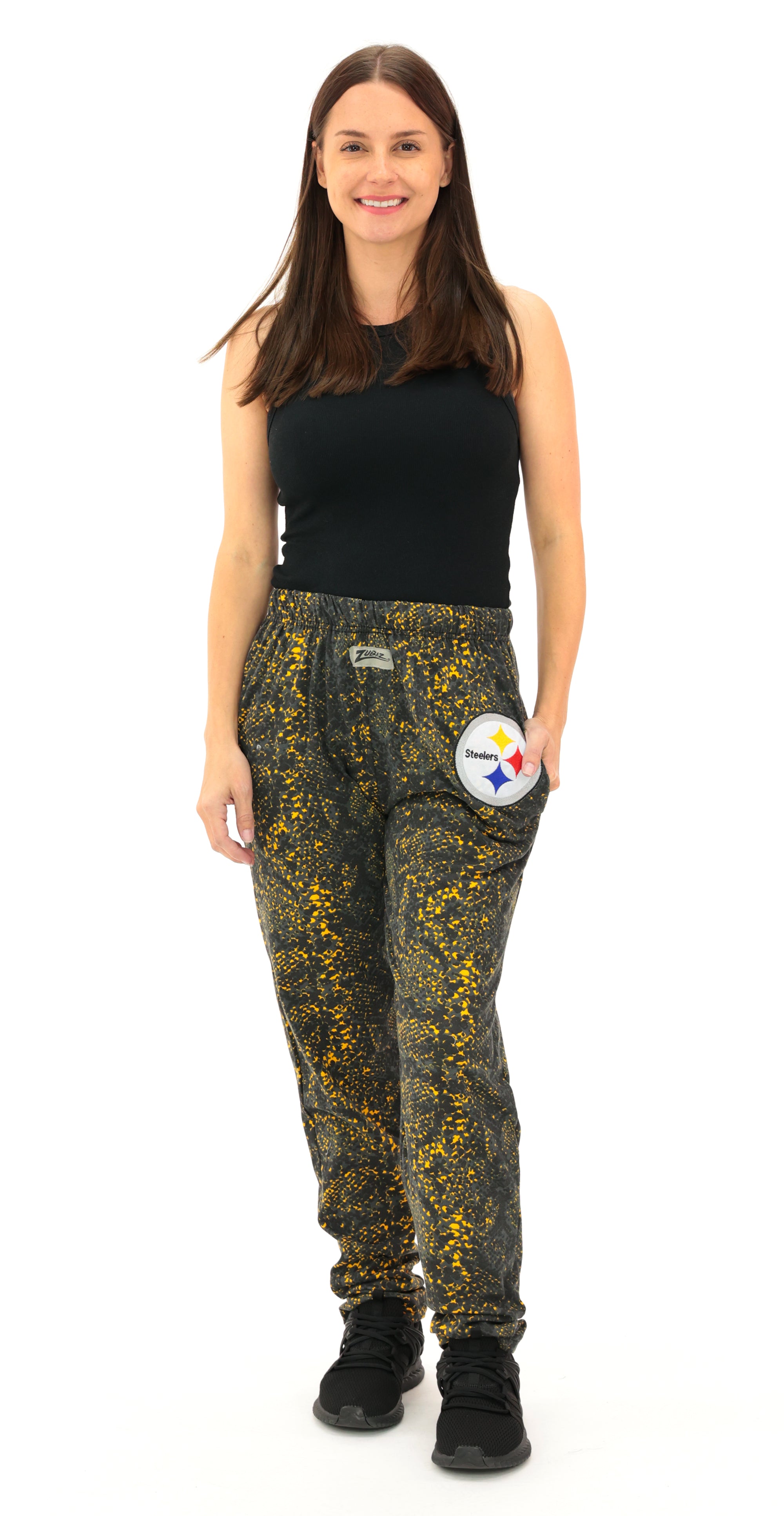 Zubaz NFL Adult Unisex Z88 Embroidered Post Pattern Pants, Pittsburgh Steelers