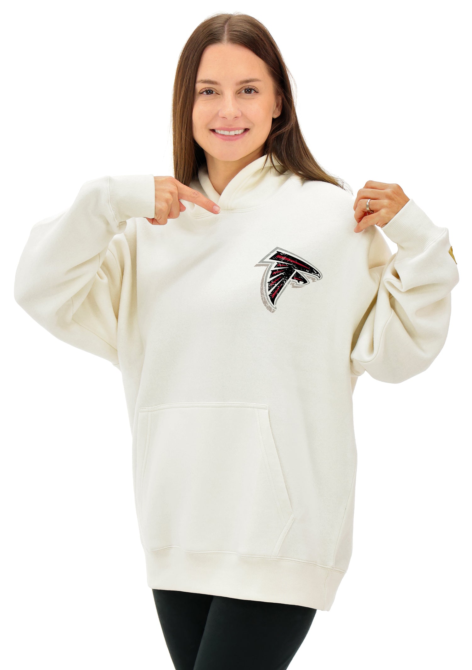 Zubaz NFL UNISEX 90s Vintage Shadow Drop Shoulder Hoodie- Off White, ATLANTA FALCONS