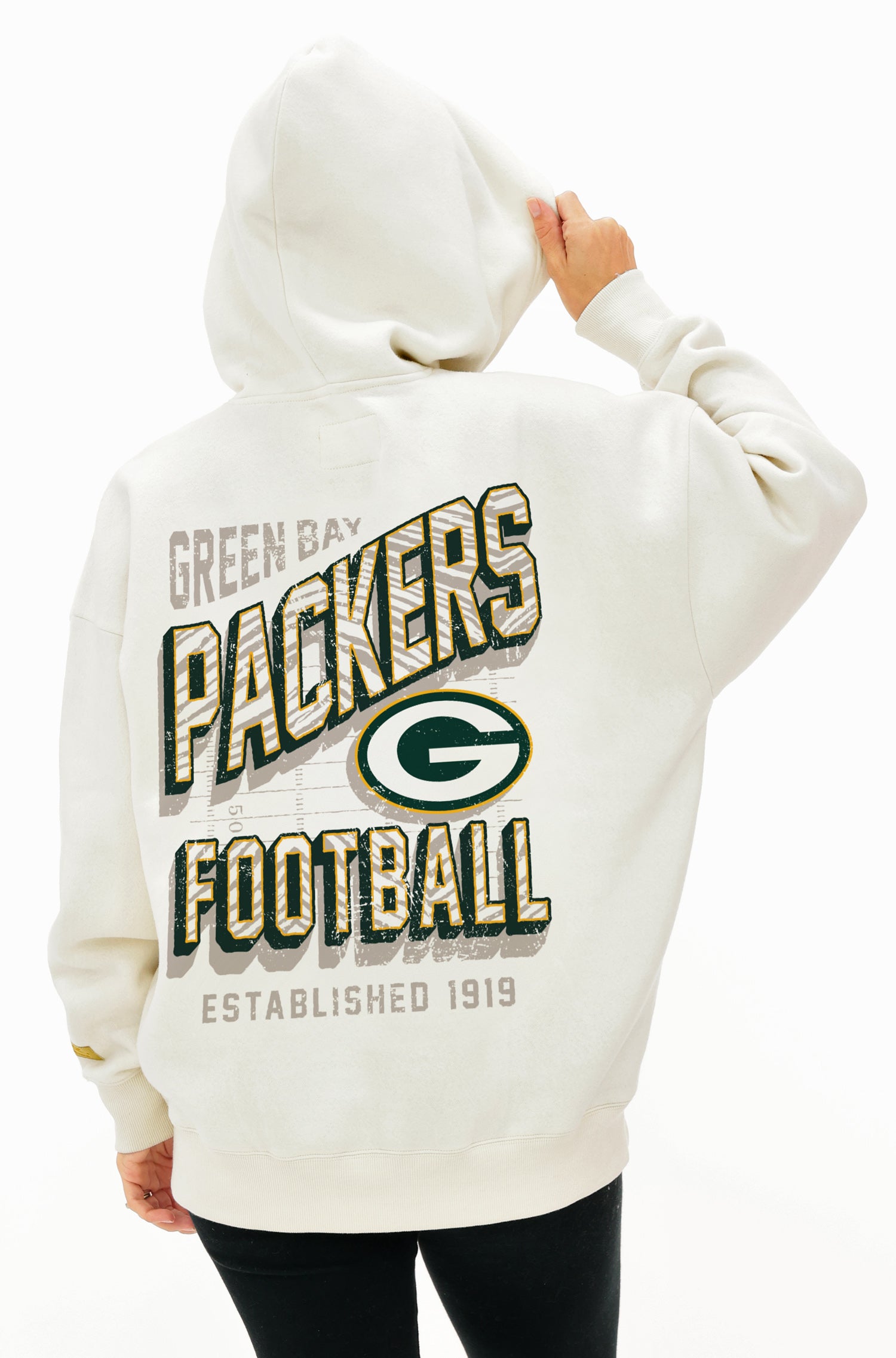 Zubaz NFL UNISEX 90s Vintage Shadow Drop Shoulder Hoodie- Off White, GREEN BAY PACKERS