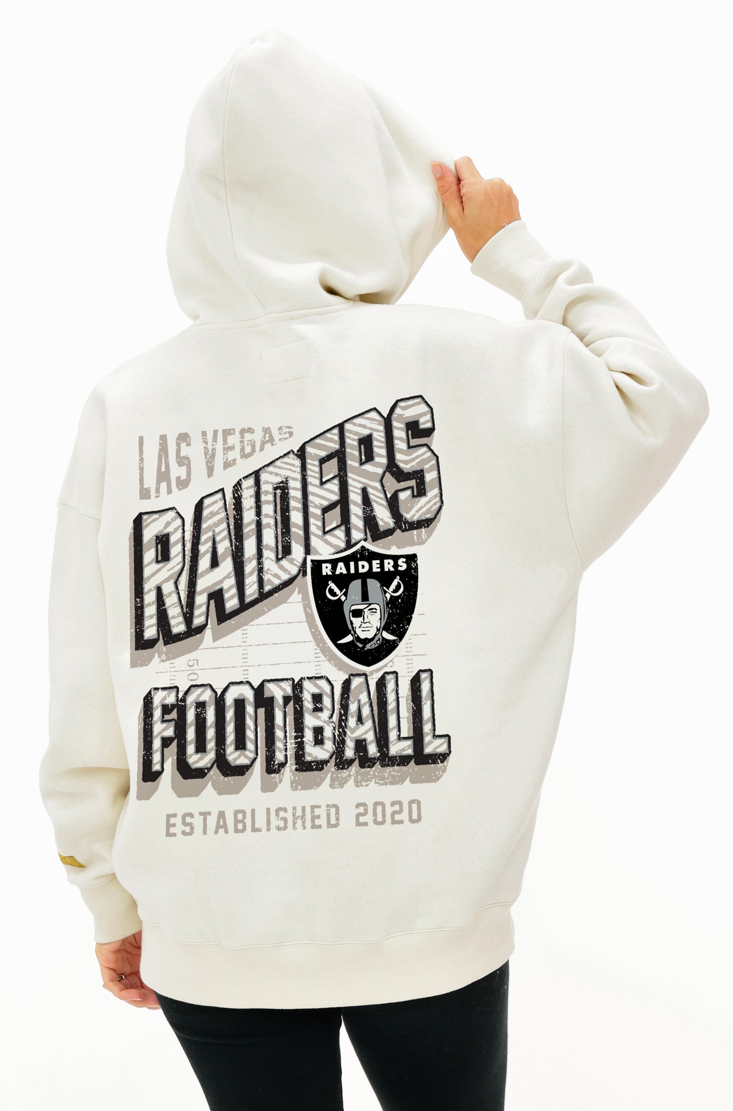Zubaz NFL UNISEX 90s Vintage Shadow Drop Shoulder Hoodie- Off White, LAS VEGAS RAIDERS