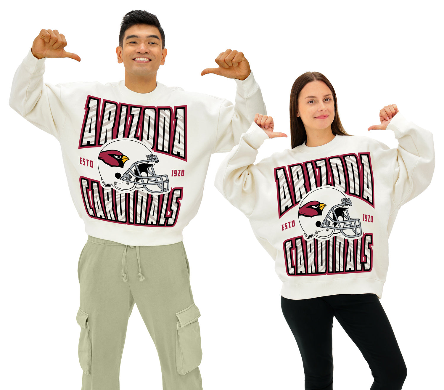 Zubaz NFL UNISEX 90s Helmet Drop Shoulder Crewneck -Off White, ARIZONA CARDINALS