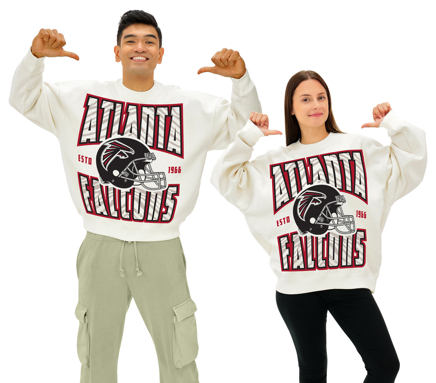 Zubaz NFL UNISEX 90s Helmet Drop Shoulder Crewneck -Off White, ATLANTA FALCONS