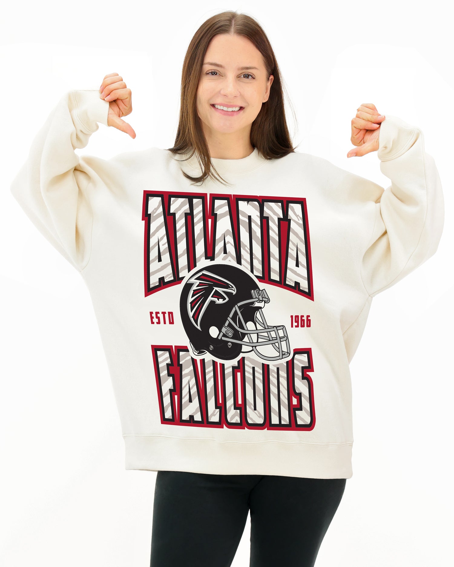 Zubaz NFL UNISEX 90s Helmet Drop Shoulder Crewneck -Off White, ATLANTA FALCONS