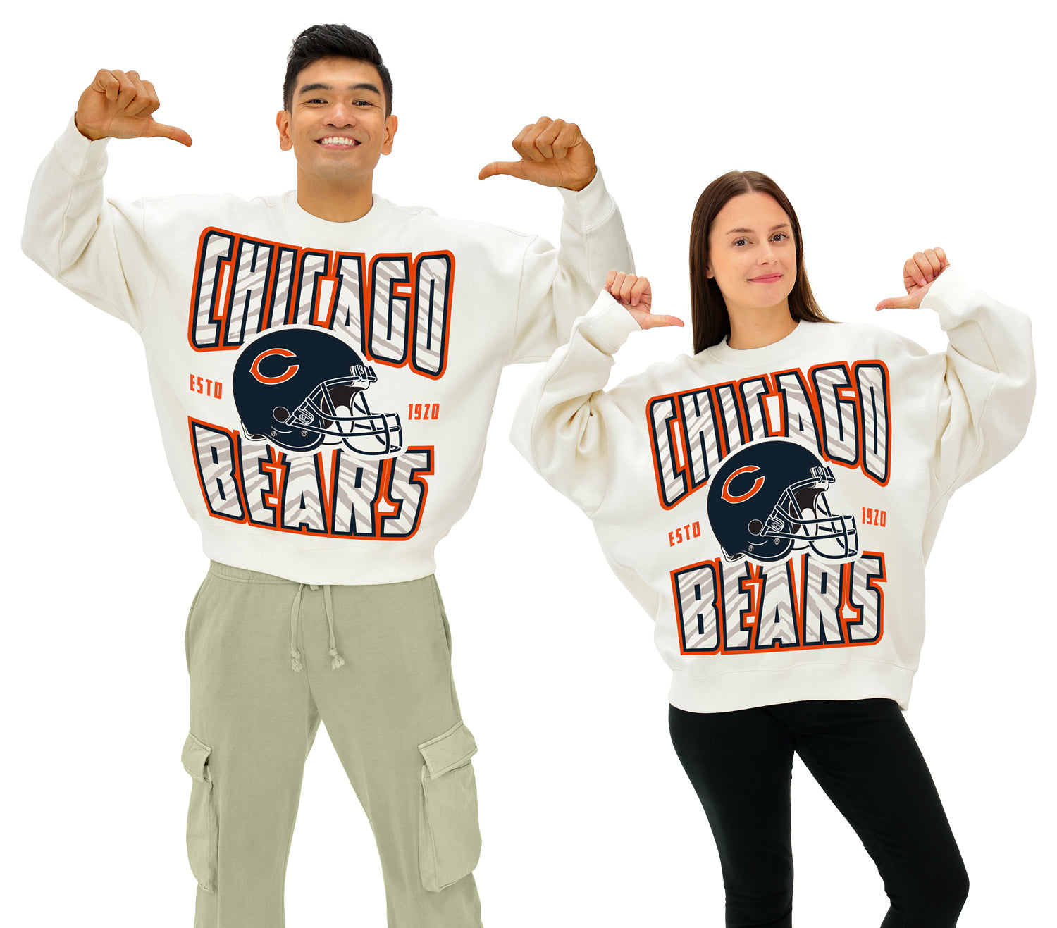 Zubaz NFL UNISEX 90s Helmet Drop Shoulder Crewneck -Off White, CHICAGO BEARS