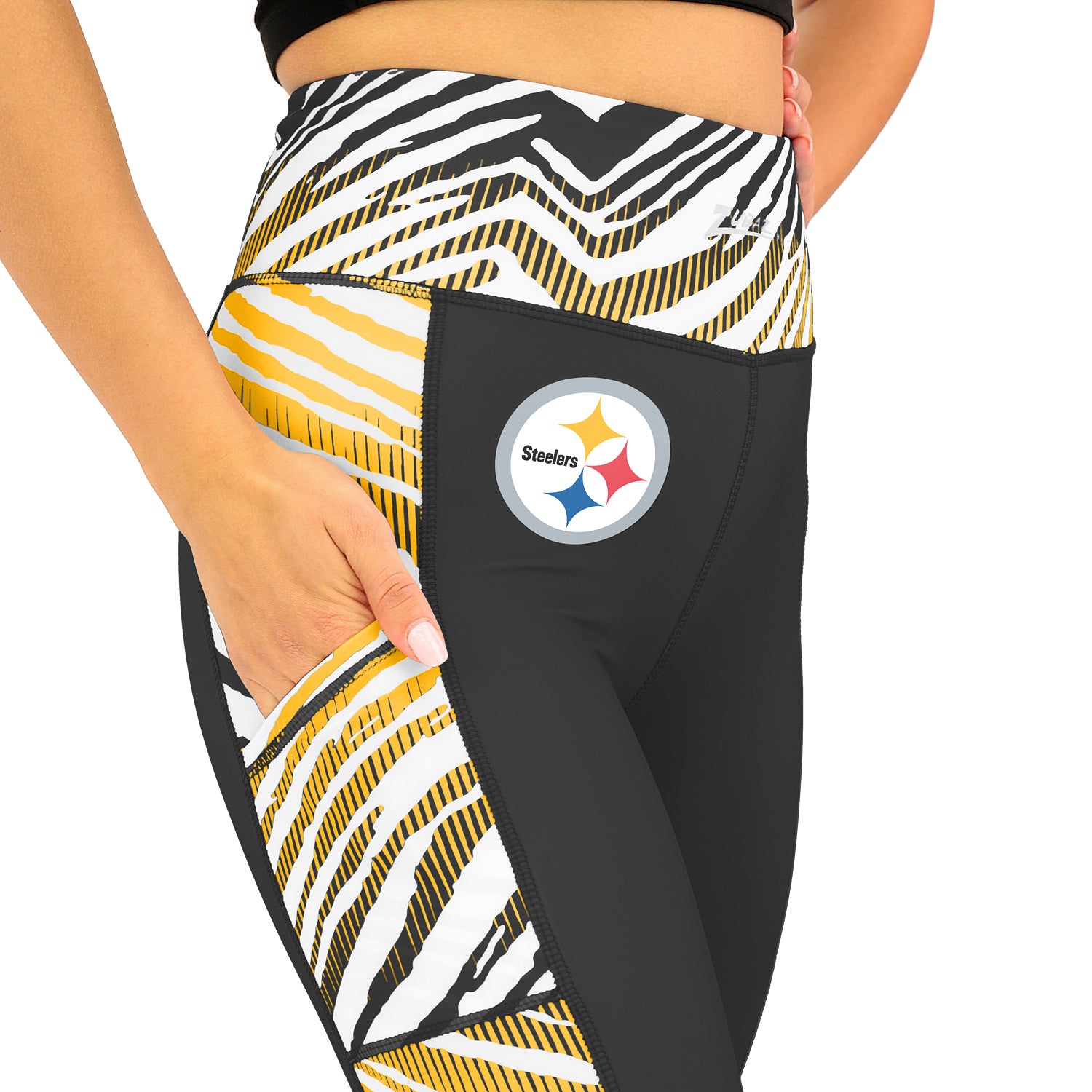 Zubaz NFL Women's Elevated Zebra Ombre Leggings, Pittsburgh Steelers - Official NFL Steelers Zubaz Apparel (5 of 5)