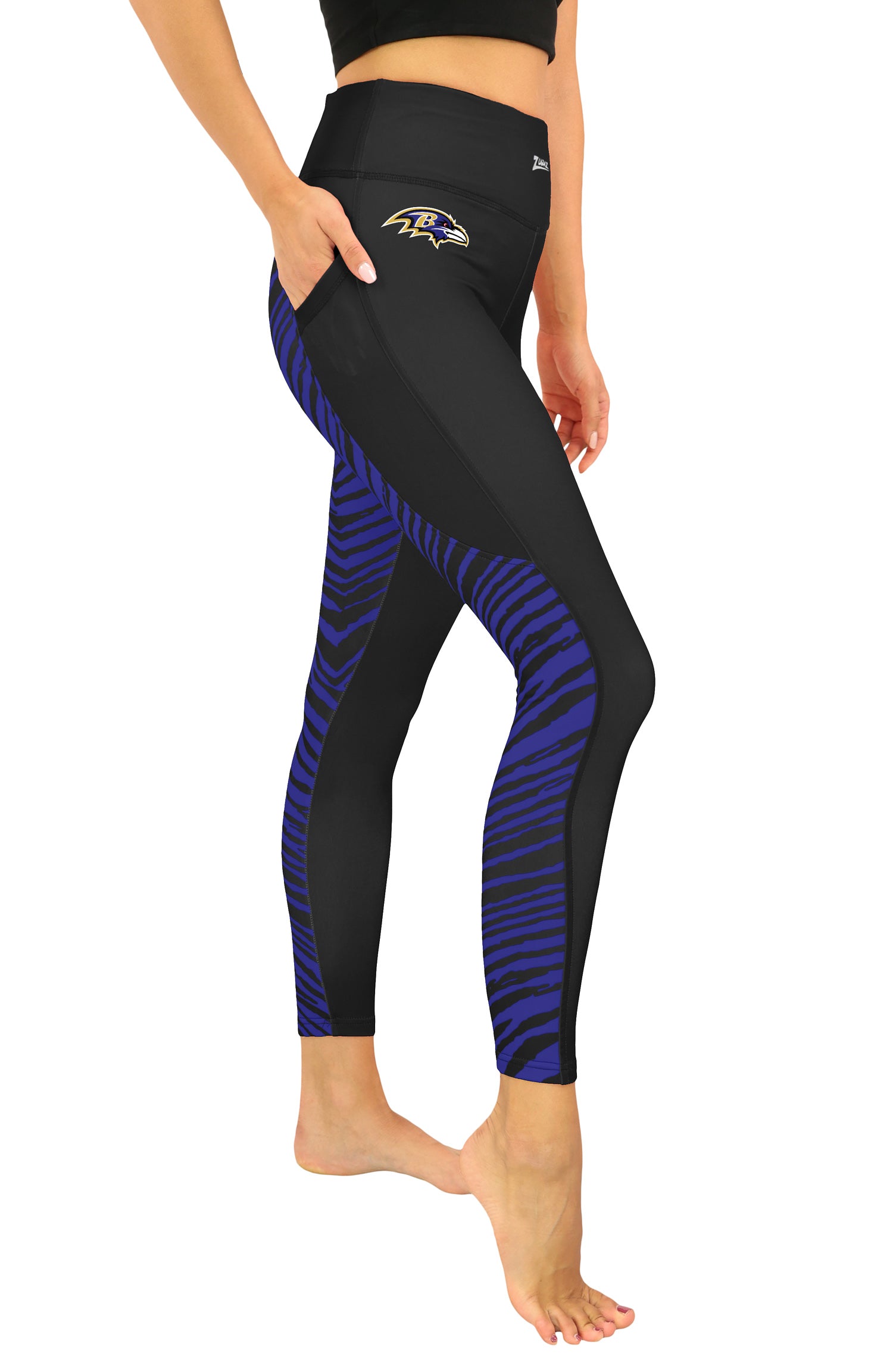 Zubaz NFL Women's 2 Color Zebra Fleece Lined Leggings, Baltimore Ravens - Official NFL Ravens Zubaz Apparel (1 of 4)
