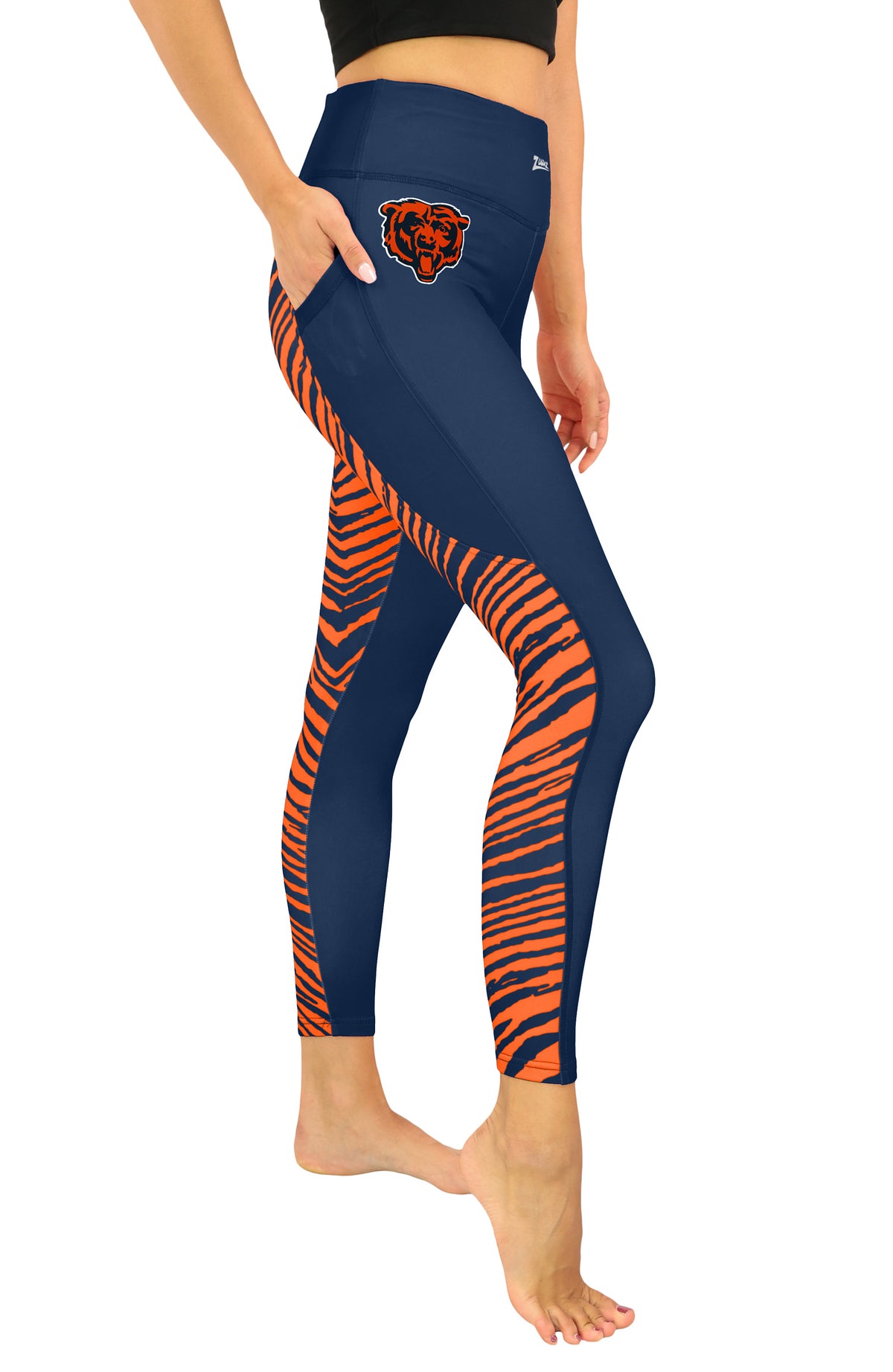 Zubaz NFL Women's 2 Color Zebra Fleece Lined Leggings, Chicago Bears - Official NFL Bears Zubaz Apparel (1 of 4)