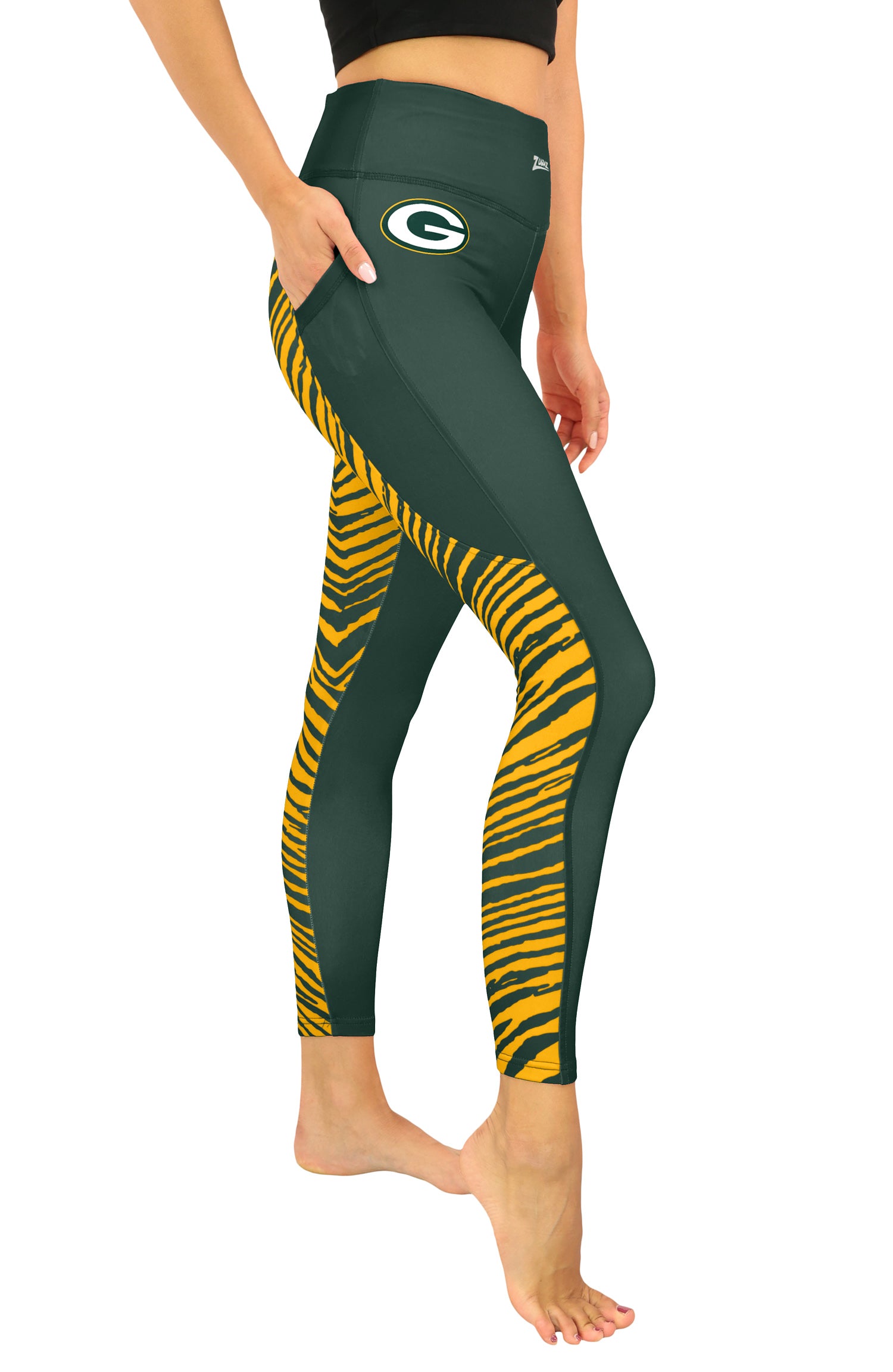 Zubaz NFL Women's 2 Color Zebra Fleece Lined Leggings, Green Bay Packers - Official NFL Packers Zubaz Apparel (1 of 4)