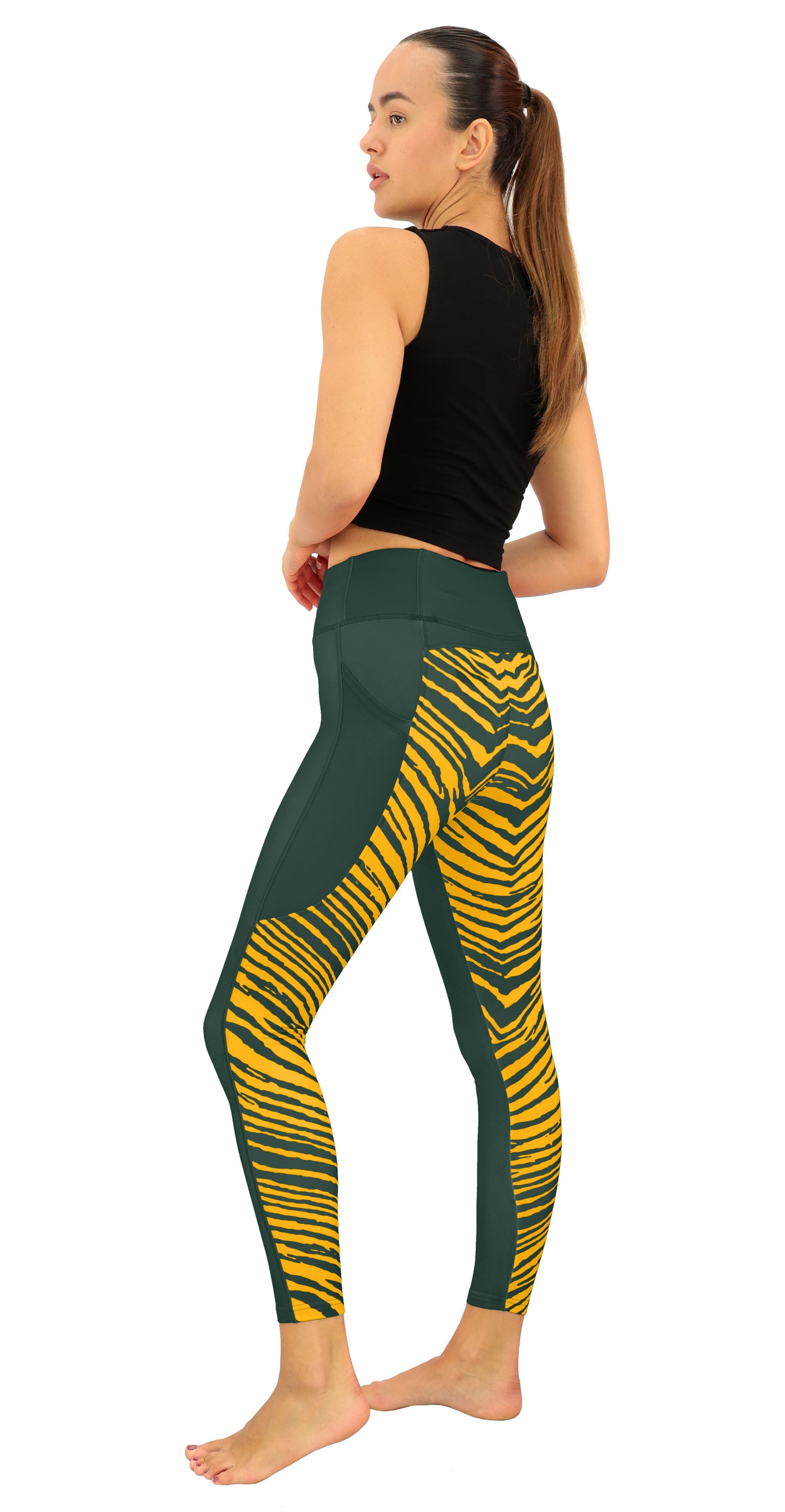 Zubaz NFL Women's 2 Color Zebra Fleece Lined Leggings, Green Bay Packers