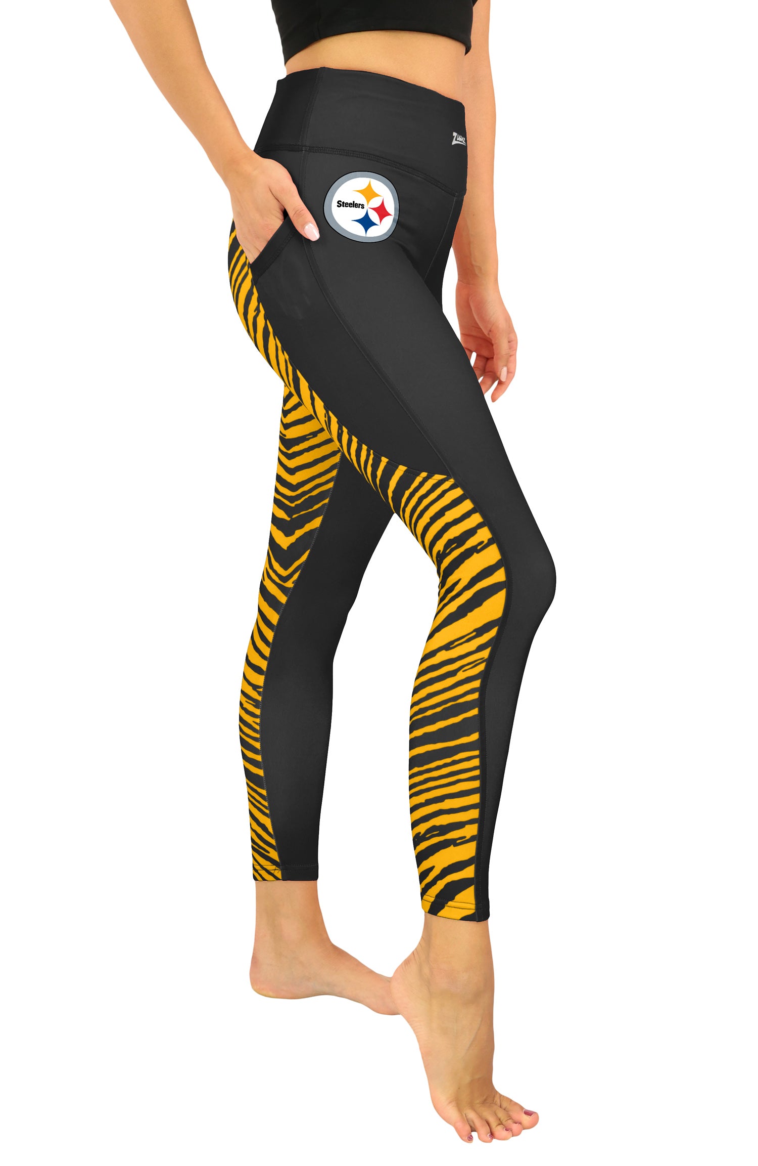 Zubaz NFL Women's 2 Color Zebra Fleece Lined Leggings, Pittsburgh Steelers - Official NFL Steelers Zubaz Apparel (1 of 4)