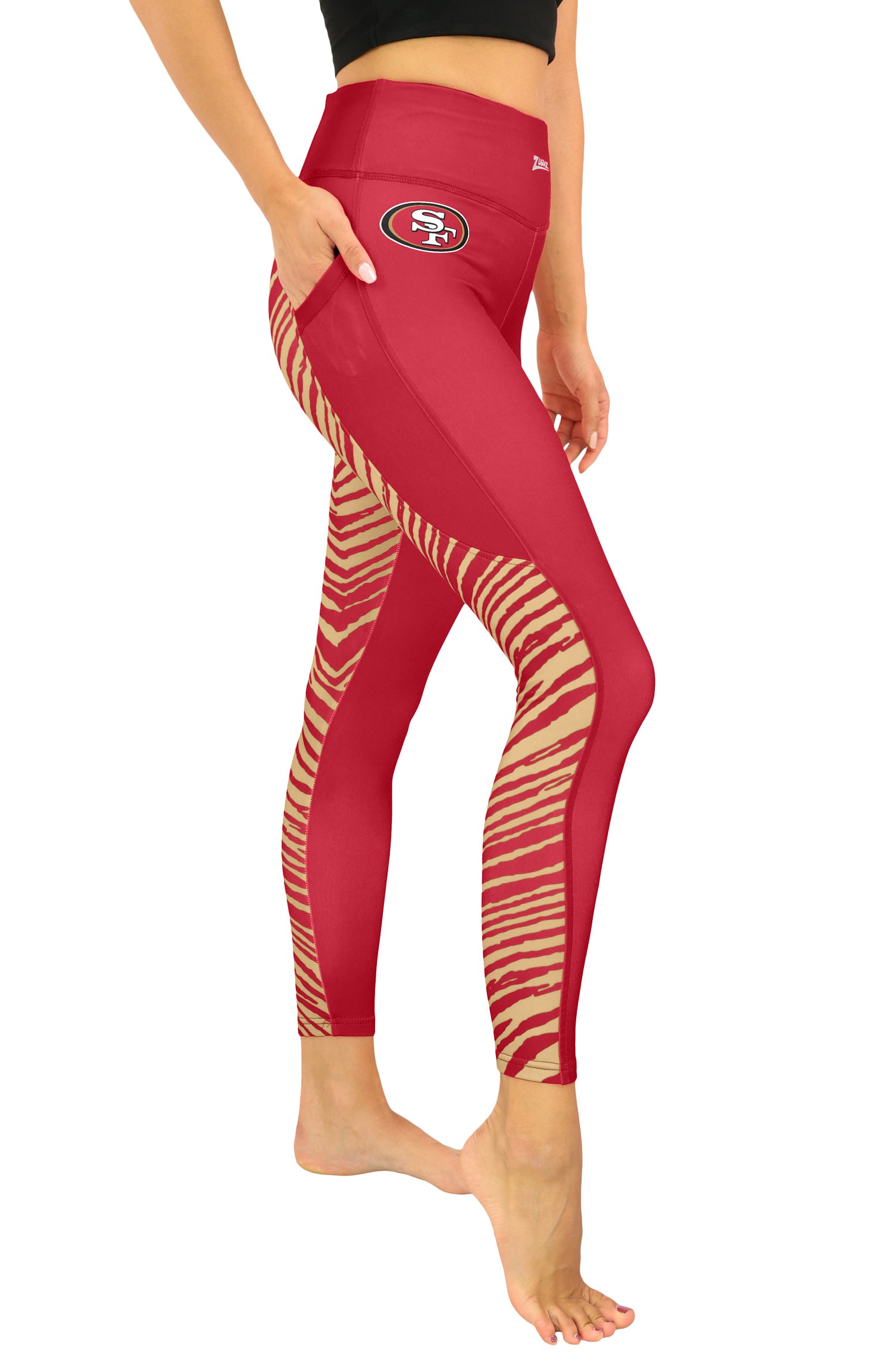 Zubaz NFL Women's 2 Color Zebra Fleece Lined Leggings, San Francisco 49ers