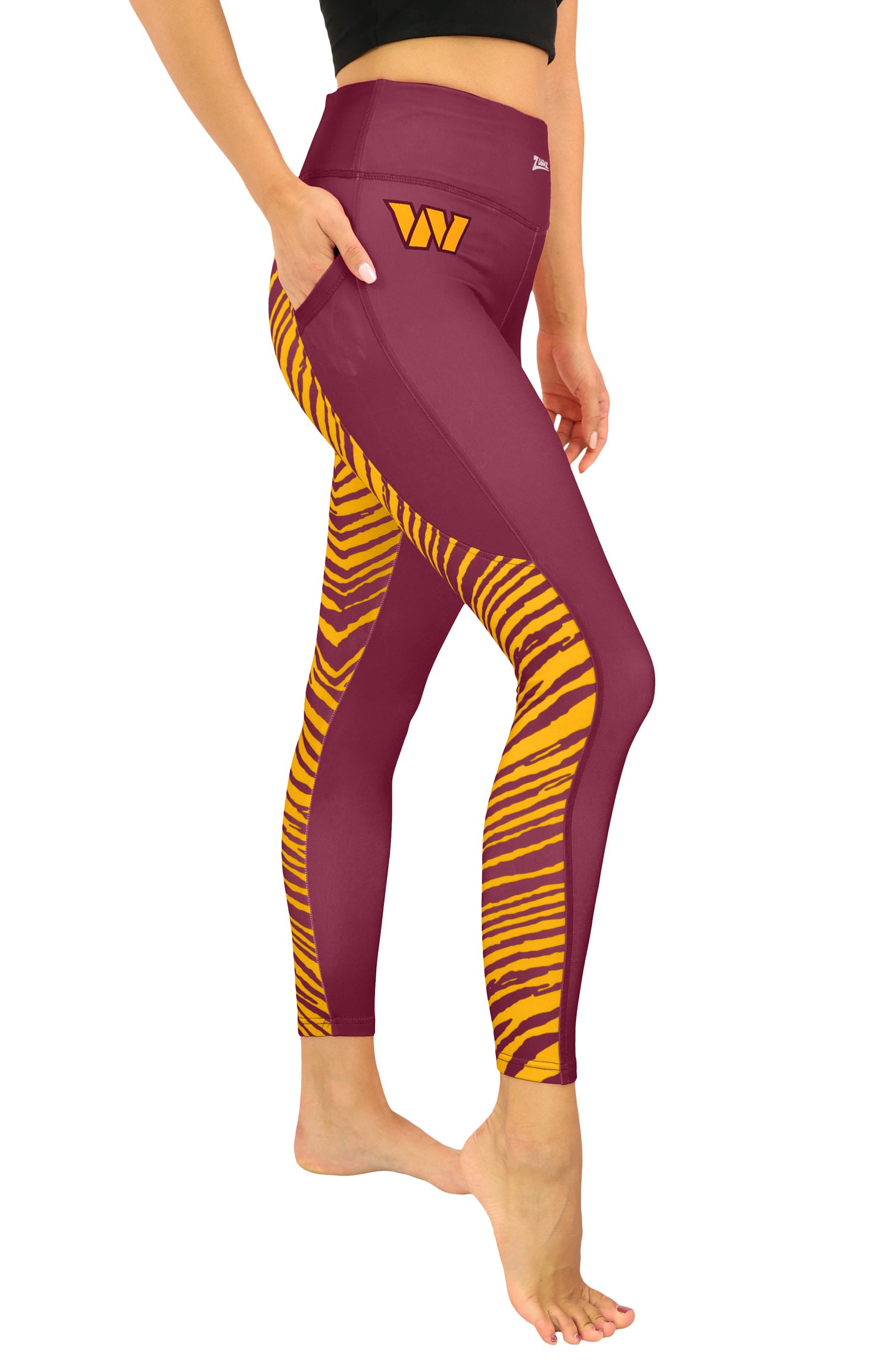 Zubaz NFL Women's 2 Color Zebra Fleece Lined Leggings, Washington Commanders