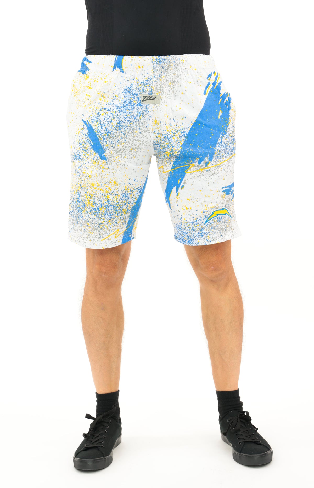 Zubaz NFL Adult Unisex Z88 Embroidered Confetti 3 Team Color Shorts, Los Angeles Chargers - Official NFL Chargers Zubaz Appar