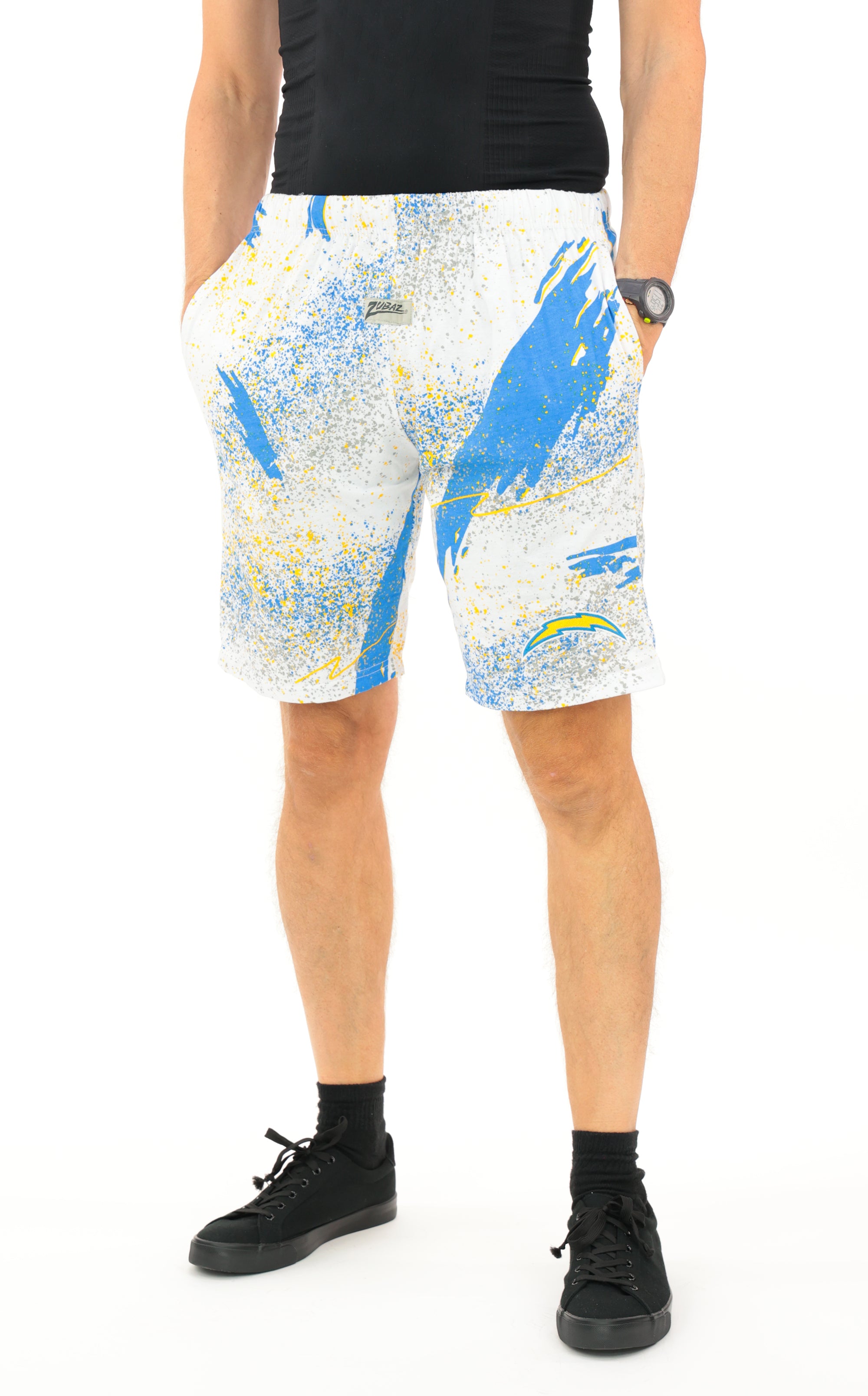 Zubaz NFL Adult Unisex Z88 Embroidered Confetti 3 Team Color Shorts, Los Angeles Chargers