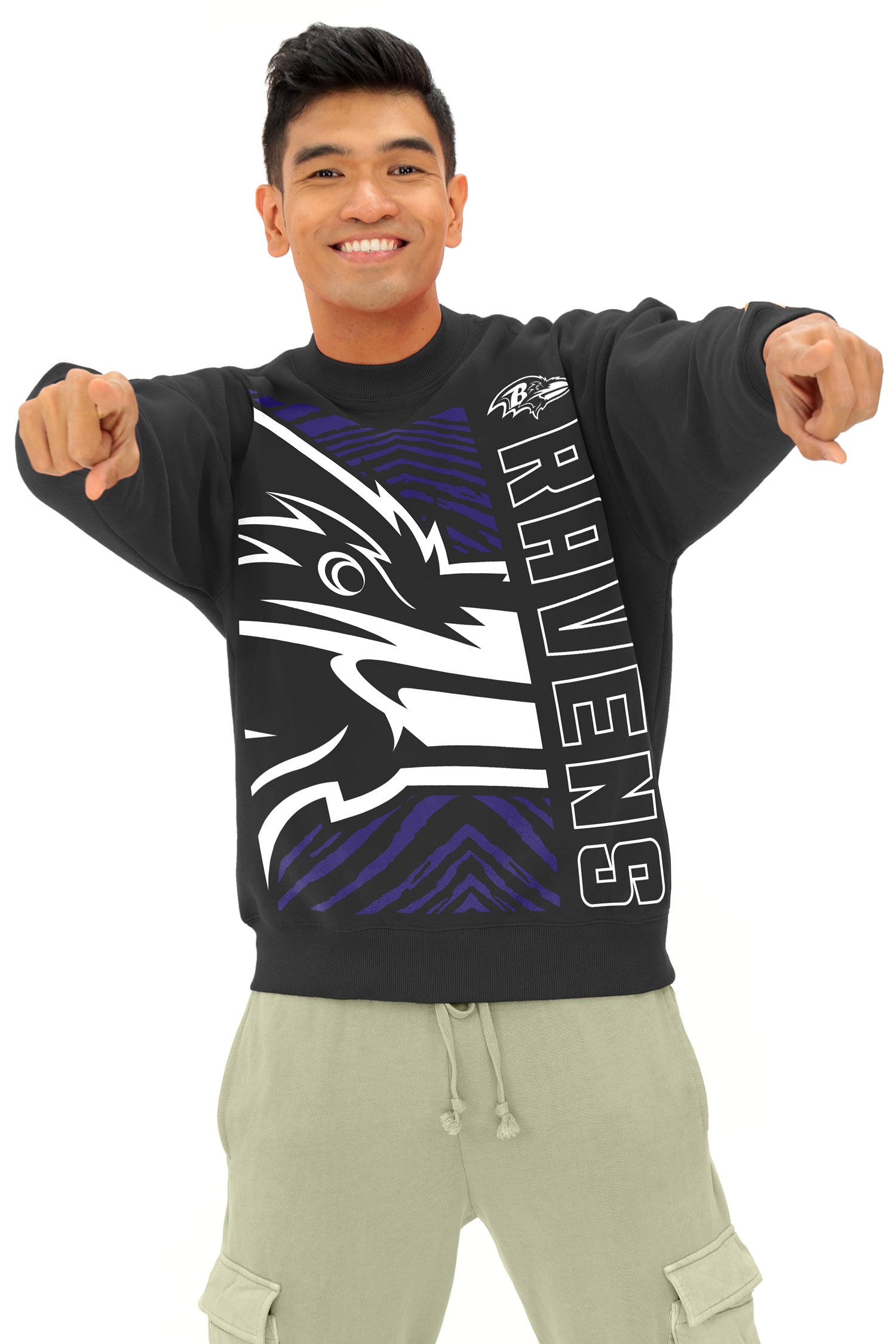 Zubaz NFL 90s Drop Shoulder Crewneck -MVP, BALTIMORE RAVENS
