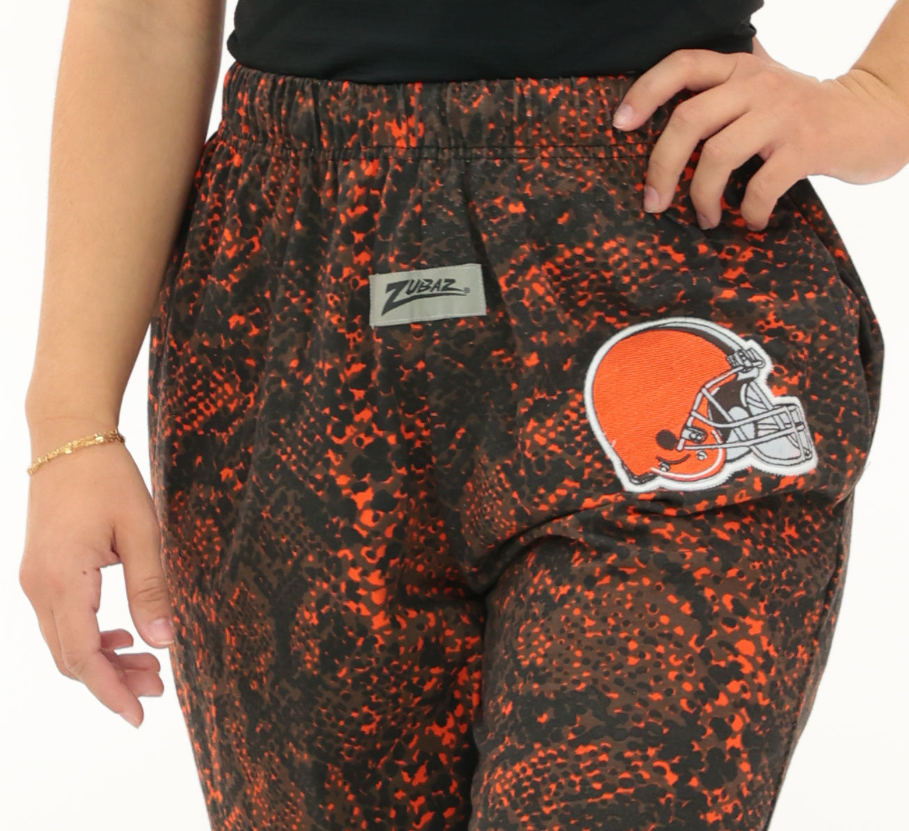 Zubaz NFL Adult Unisex for Men and Women Z88 Embroidered Post Pattern Pants, Cleveland Browns