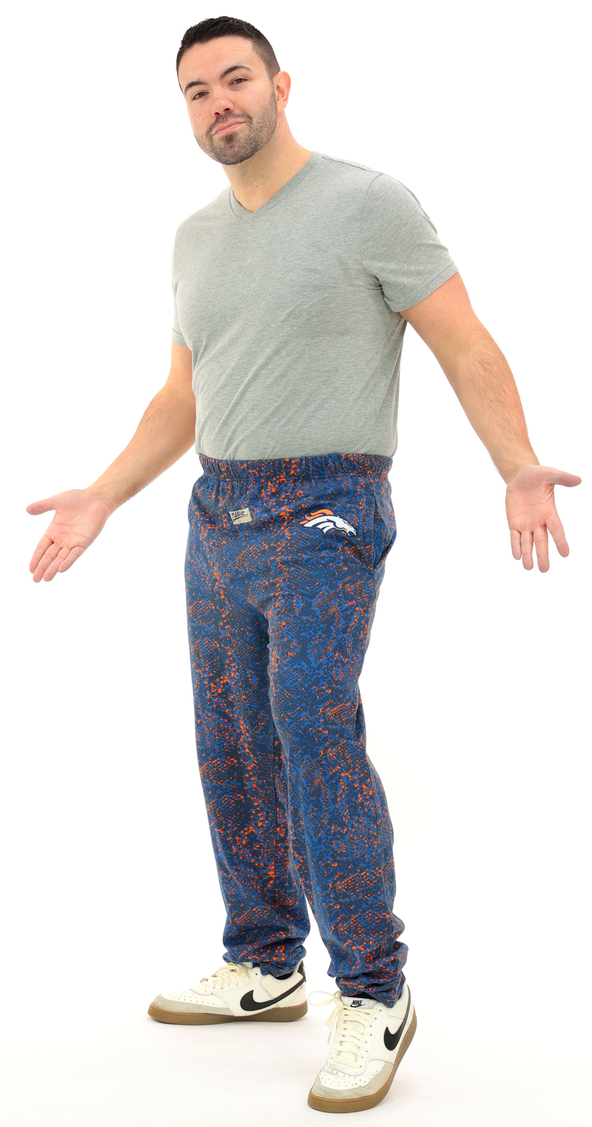 Zubaz NFL Adult Unisex for Men and Women Z88 Embroidered Post Pattern Pants, Denver Broncos