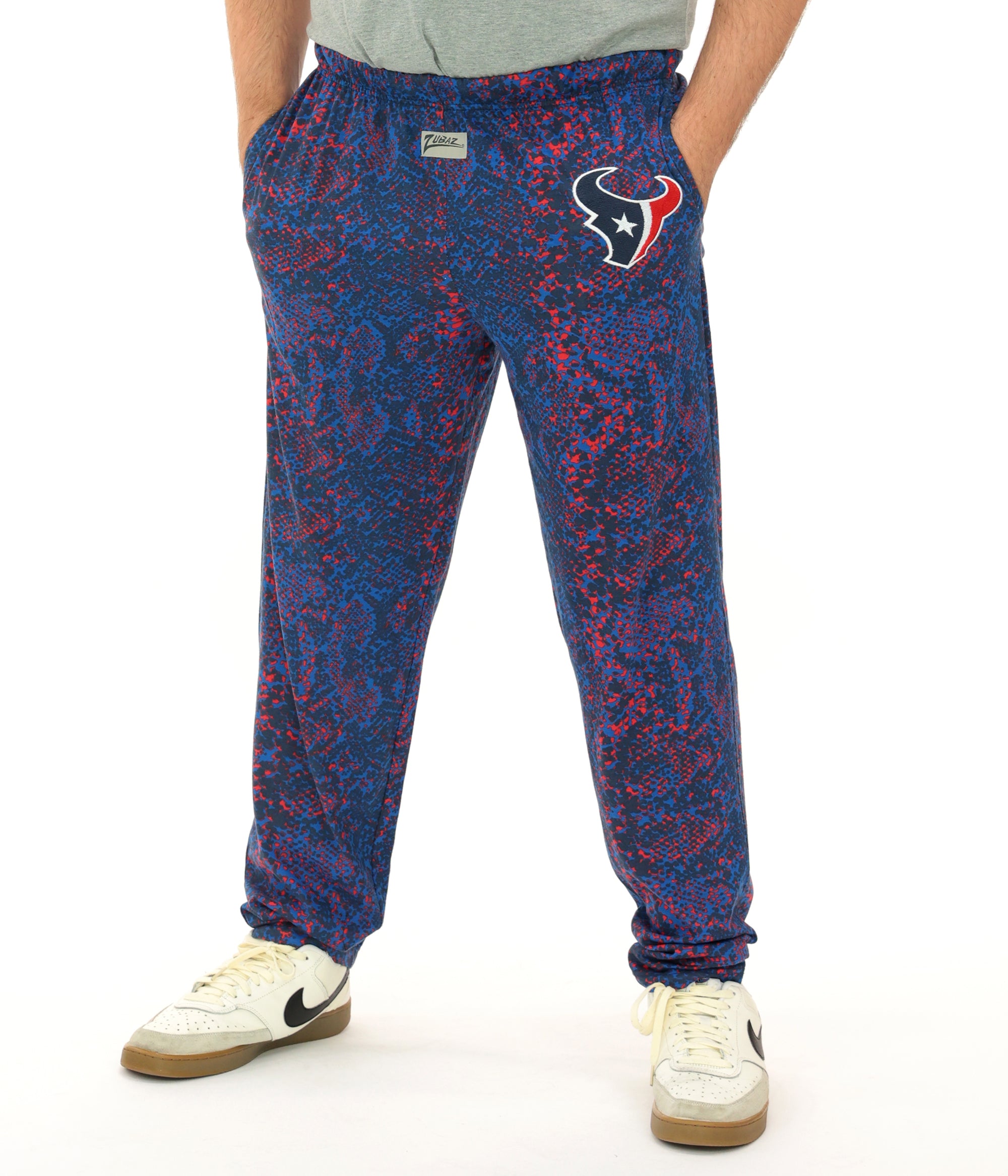 Zubaz NFL Adult Unisex for Men and Women Z88 Embroidered Post Pattern Pants, Houston Texans