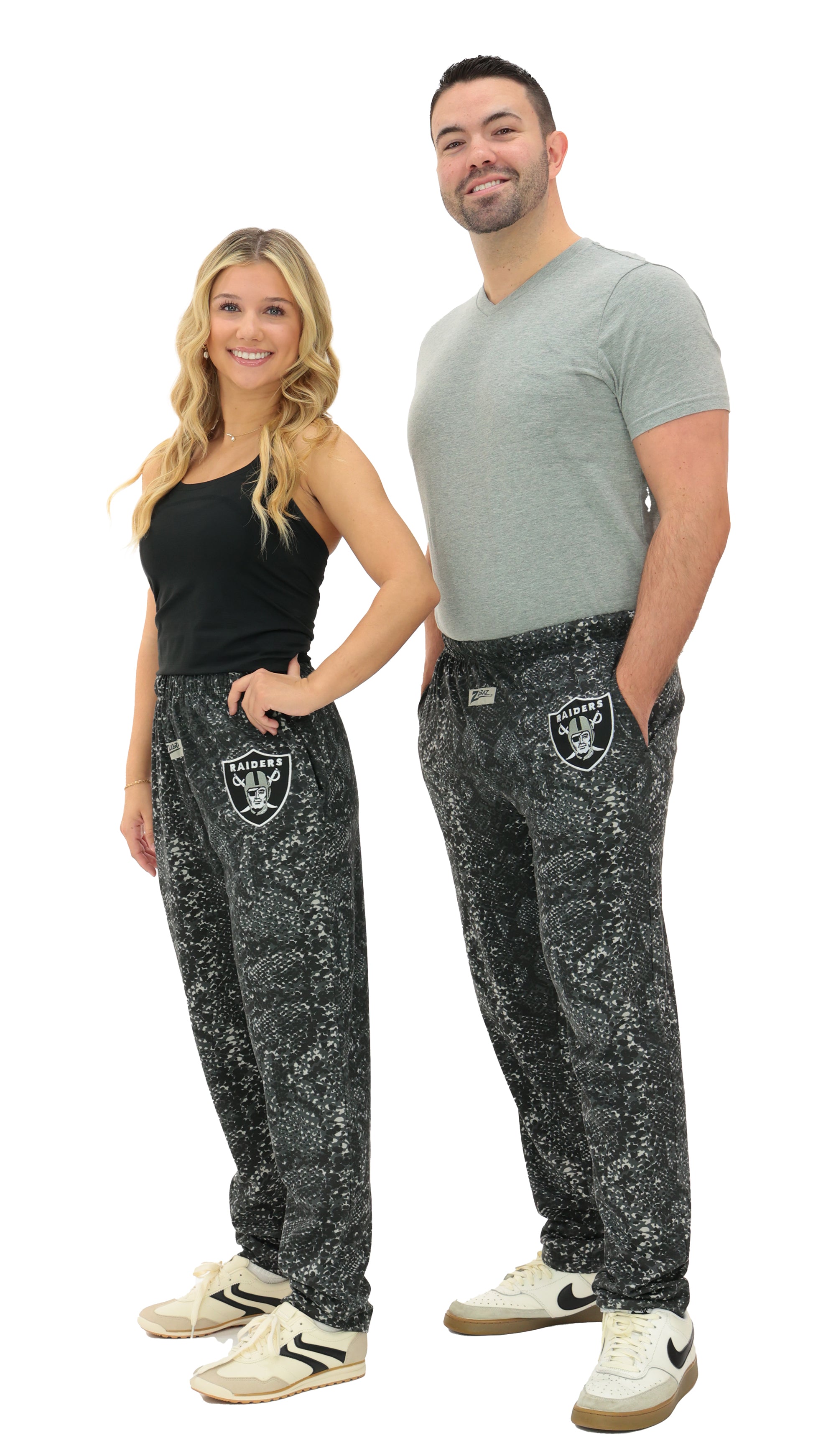 Zubaz NFL Adult Unisex for Men and Women Z88 Embroidered Post Pattern Pants, Las Vegas Raiders