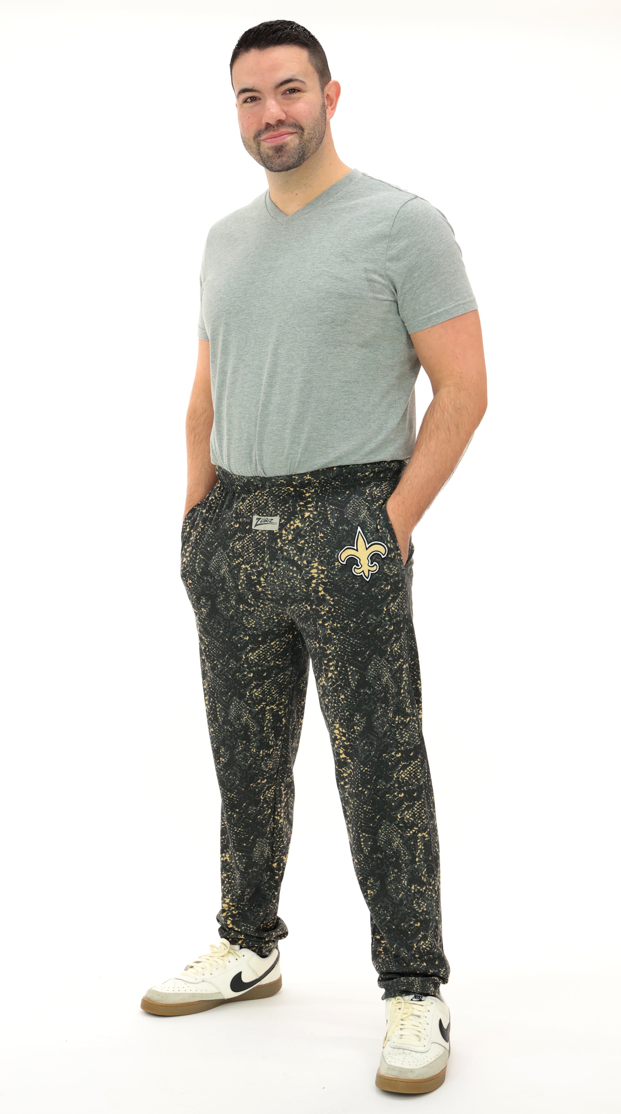 Zubaz NFL Adult Unisex for Men and Women Z88 Embroidered Post Pattern Pants, New Orleans Saints