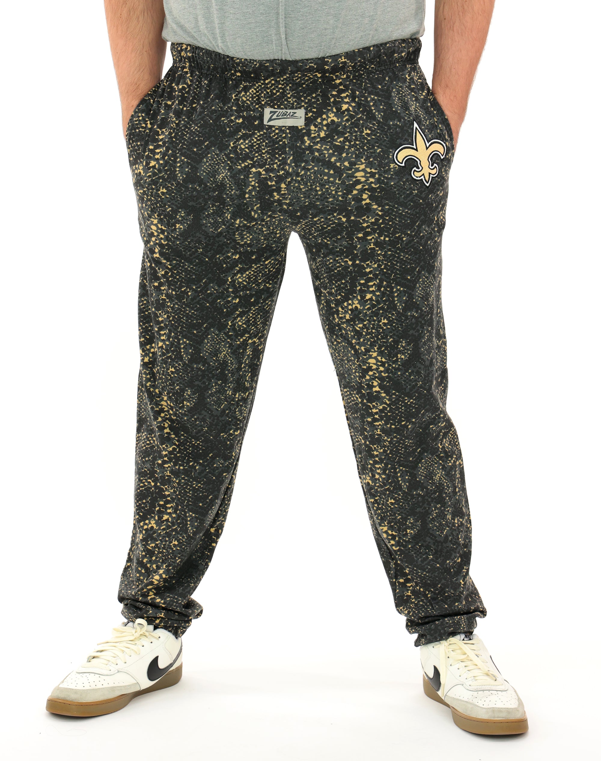 Zubaz NFL Adult Unisex for Men and Women Z88 Embroidered Post Pattern Pants, New Orleans Saints