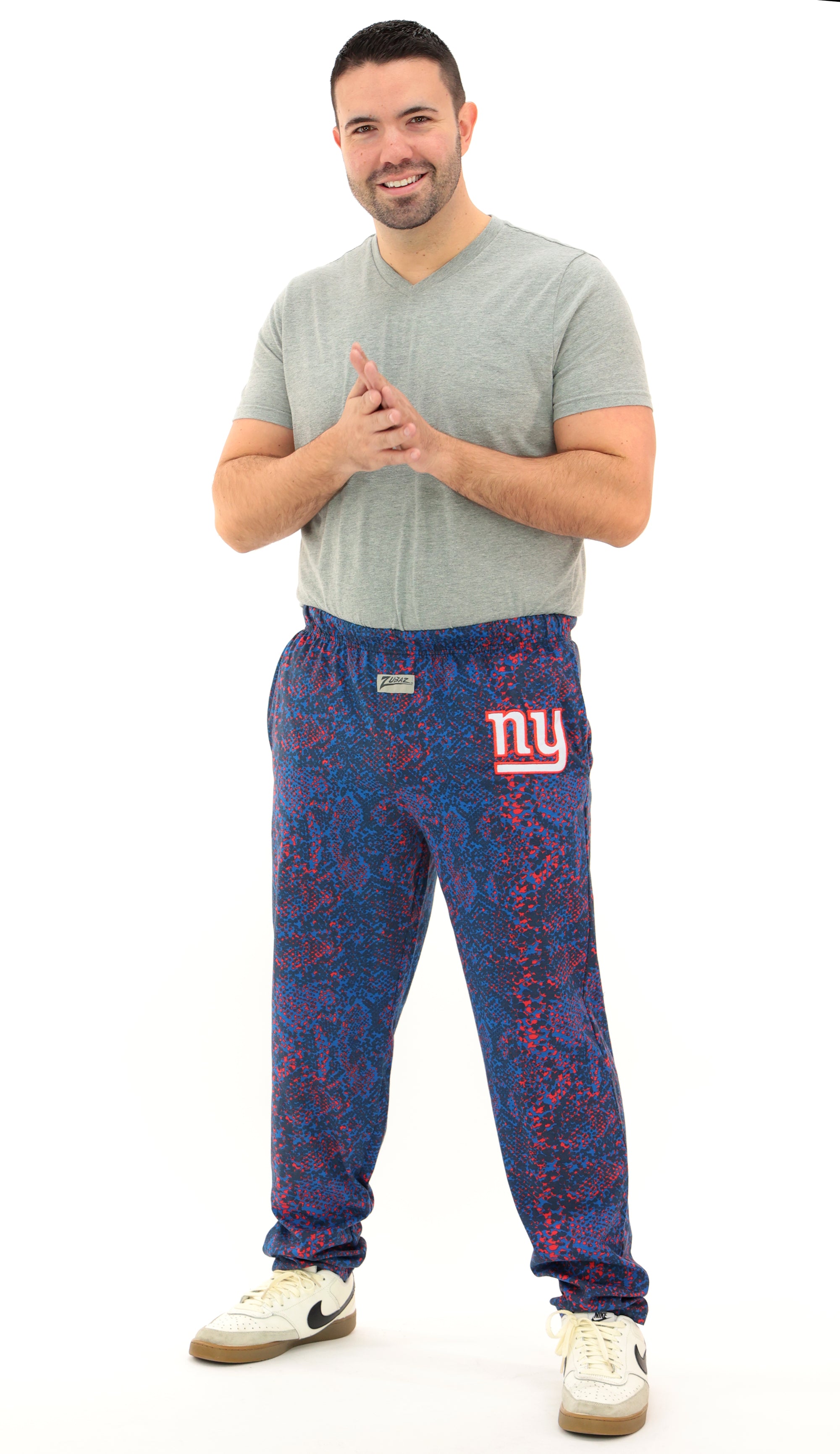 Zubaz NFL Adult Unisex for Men and Women Z88 Embroidered Post Pattern Pants, New York Giants